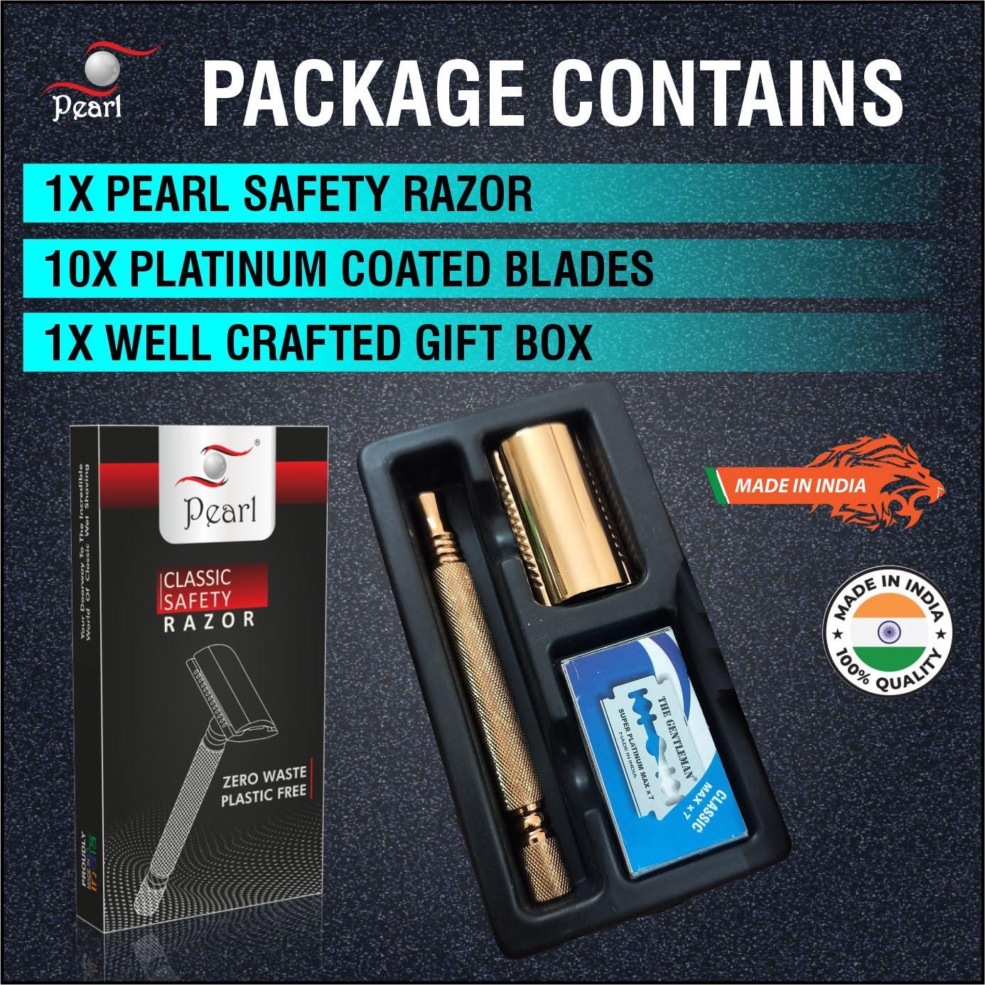 PEARL Pearl Shaving Double Edge Safety Razor (SS-01 Mellow Apricot) - Best Shaving Razor for Men | Classic & Traditional shaving Kit for Men | Premium blade razors | Eid gift options