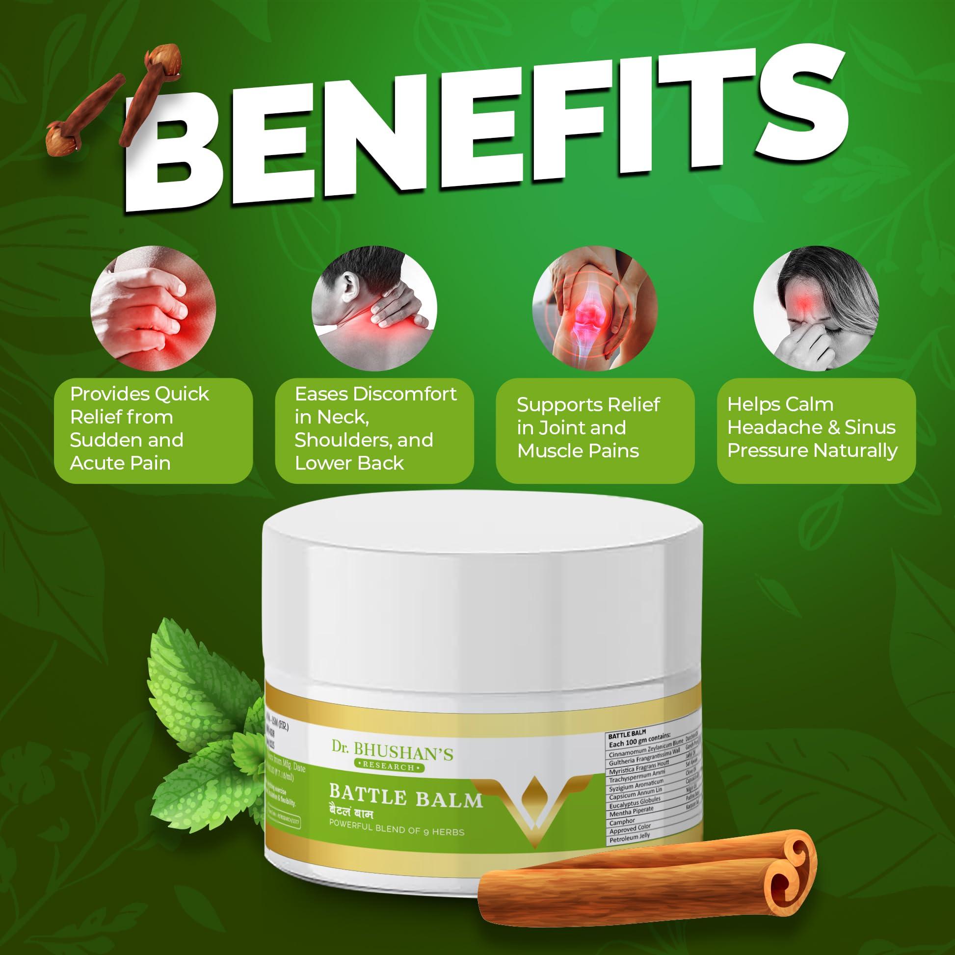 Dr. Bhushan\'s Research Dr. Bhushan\'s Research Ayurvedic Pain Relief Battle Balm 55 gm for Joints Pain, Knee Pain, Back Pain, Muscle Pain Shoulder Pain - Pack of 1