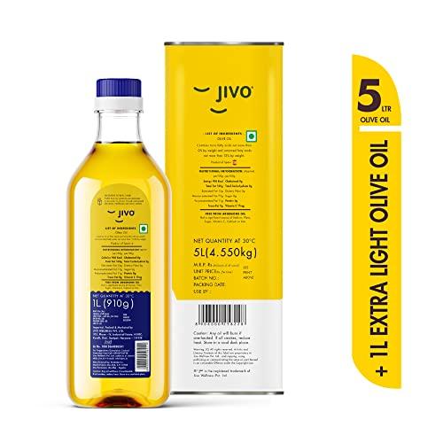 JIVO Jivo Extra Light Daily Cooking Olive Oil 5 LTR (Tin) + 1 LTR (Pet Bottle) | | Recommendable for Roasting, Frying, Baking All type of Cuisines| Low Saturated Fat, Low Saturated Fat (Pack of 2)