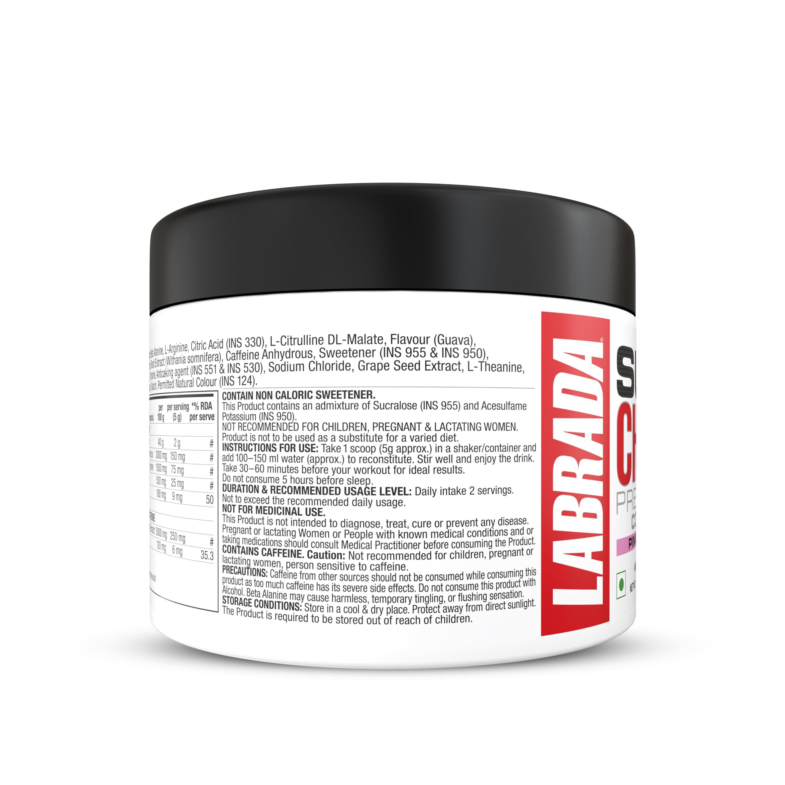 Labrada Labrada Super Charge Pre-Workout Concentrate 150G, Pink Guava (30 Servings|0.75G L-Arginine|375Mg L-Citrulline Malate|2G Beta Alanine|150Mg Caffeine Anhydrous|250Mg Ashwagandha Extract), Powder