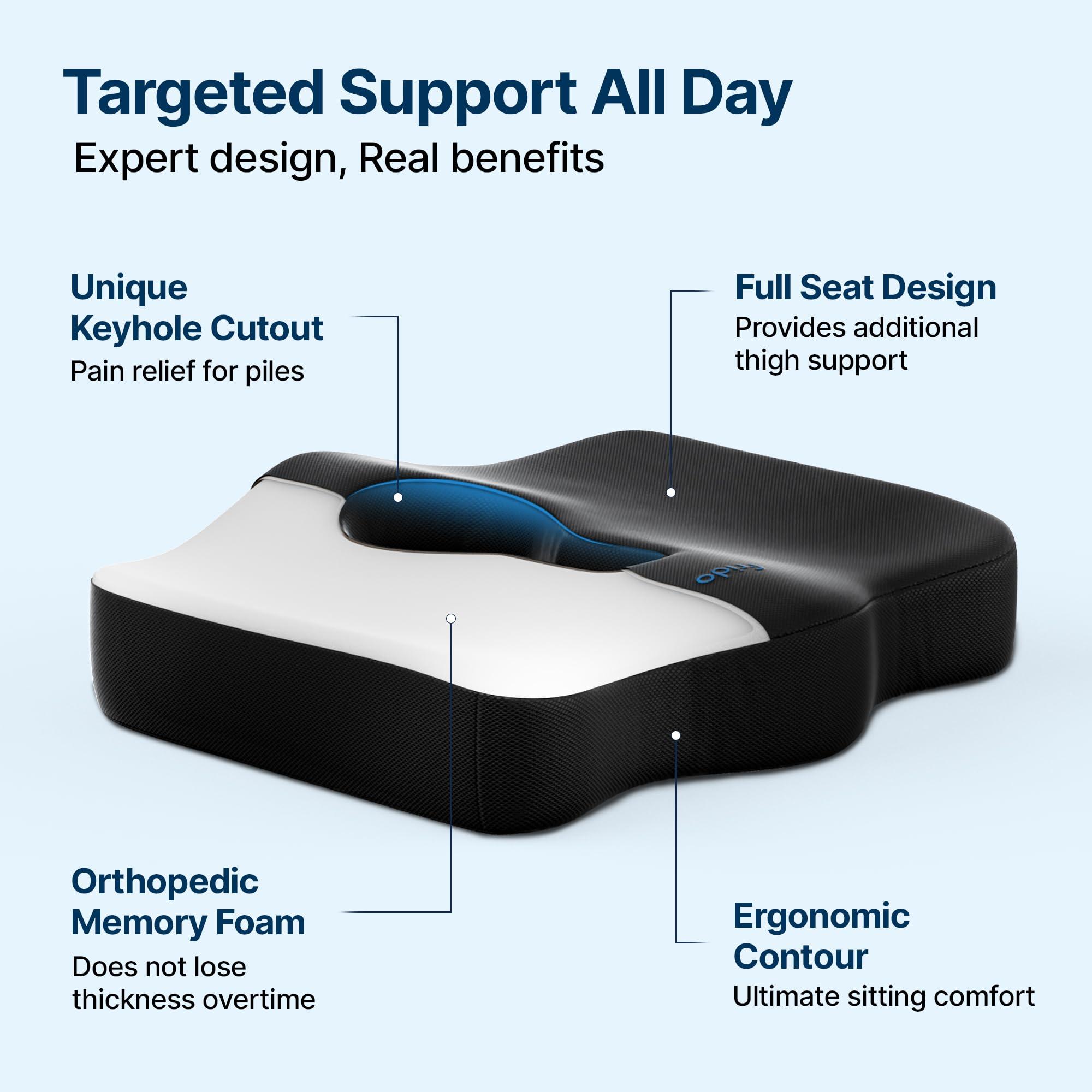 Frido Frido Piles Seat Cushion for Pain Relief from Hemorrhoids & Fistula, Non-Slip Contour Cushion with Innovative Keyhole Design & Additional Thigh Support, Suitable for Office Chair, Car Seat, Wheelchair