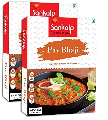 Sankalp Sankalp Delicious & Aromatic Ready to Eat Pav Bhaji |Vegetable Mixture with Spices | Ready in 5 Minutes | No Preservatives | Gluten-Free | 100% Mom Approved - 300G*2 Pack