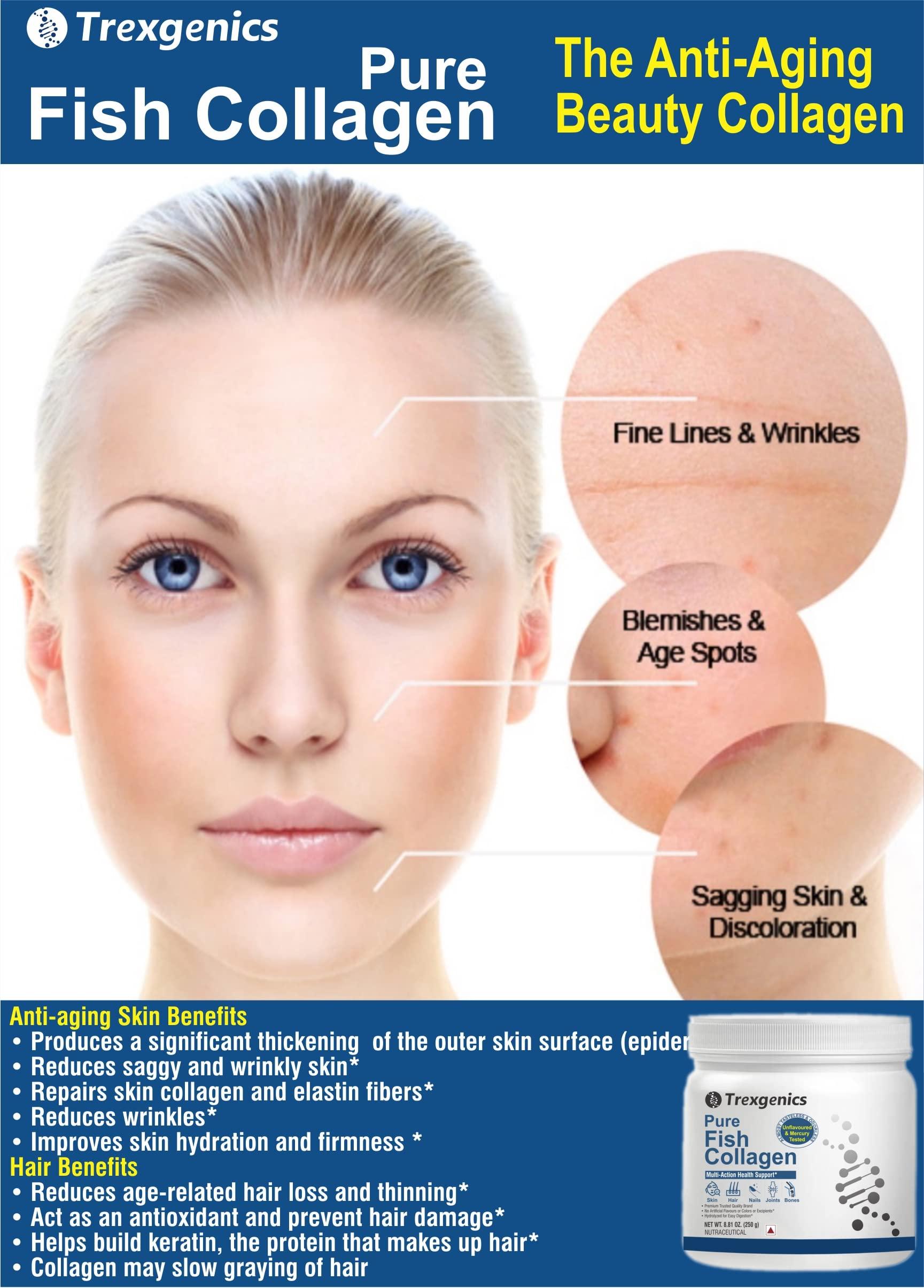 Trexgenics Trexgenics PURE FISH COLLAGEN Unflavoured, Mercury Tested, Almost Odorless & Tasteless Skin, Hair, Nails, Joint & Bone Support (250 gram) (Pack of 1)