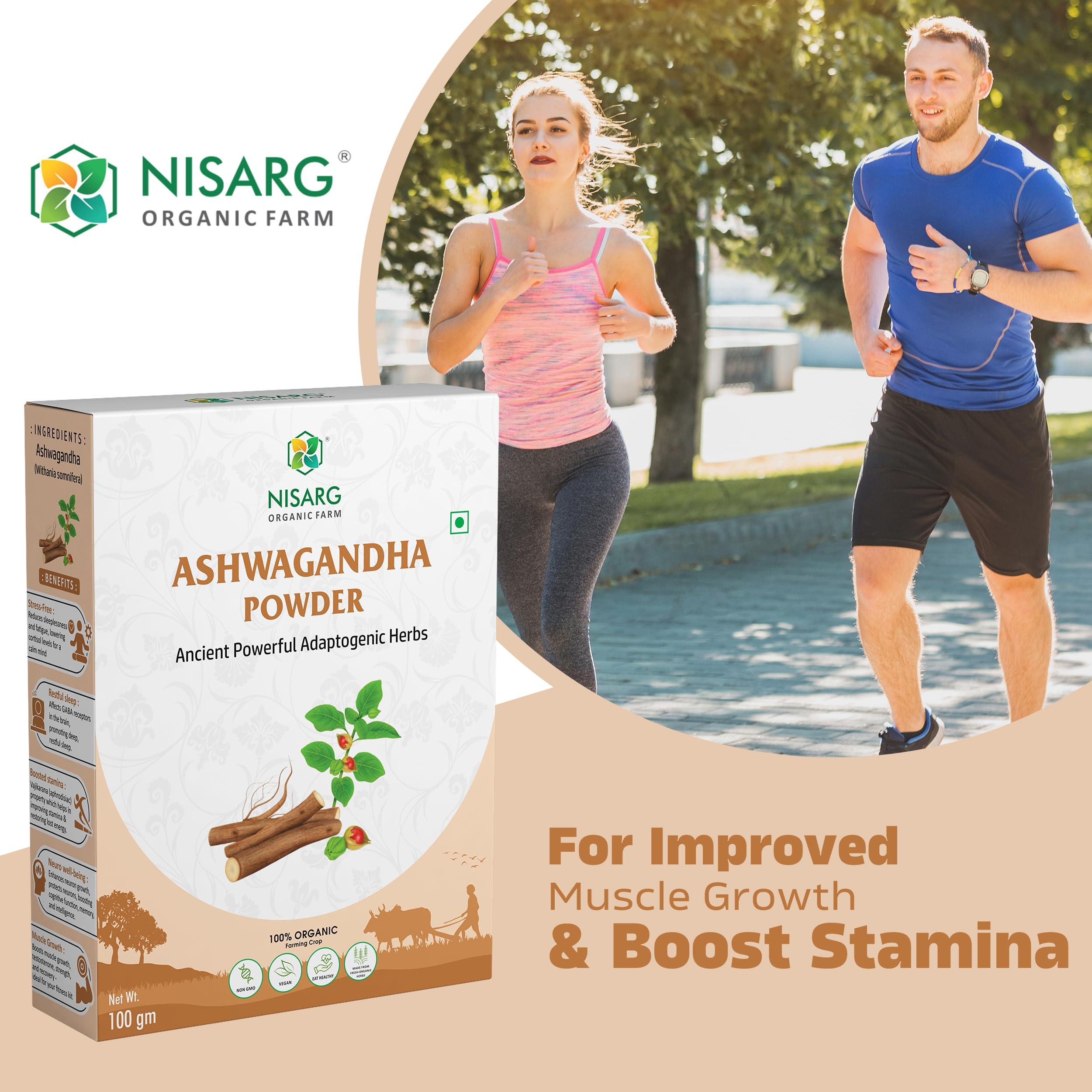 Nisarg Organic Farm Nisarg Natural Ashwagandha Root Powder No Added Preservative Helps Fight Anxiety and Stress Ashwagandha Podi/Amukkara Kizhangu/Asvagandha Churna Non-GMO Anxiety Issues-Pack of 1,1kg