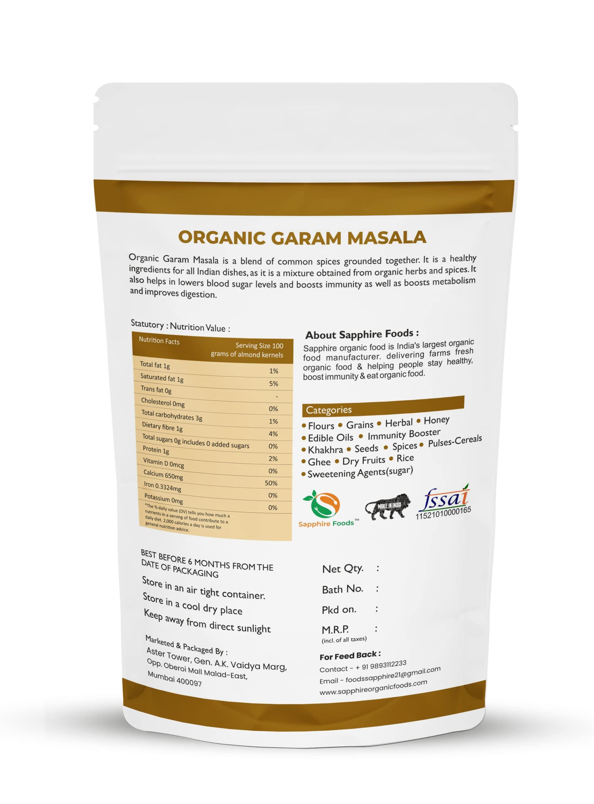 SAPPHIRE FOODS SAPPHIRE FOODS Organic Garam Masala Powder for Daily cooking (1kg), Rich in Flavor, Naturally Processed and No Preservatives.