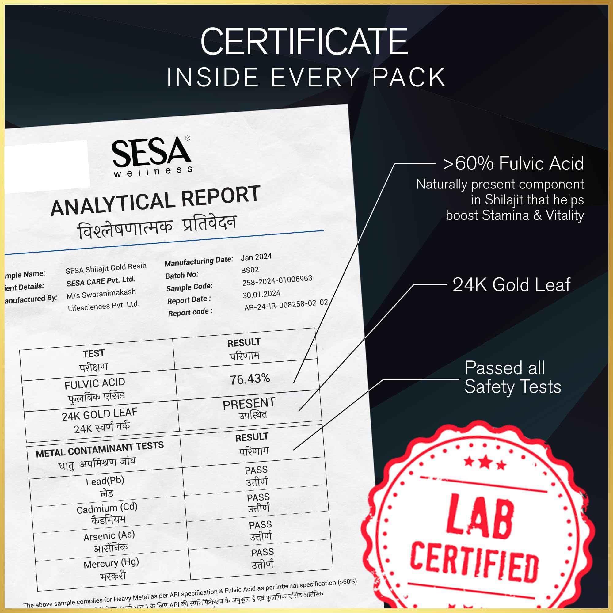 sesa SESA Shilajit Gold Resin 40g With 24k Gold 60%+ Fulvic Acid (Certificate Included) Helps Boost Stamina, Immunity & Muscle Recovery 100% Ayurvedic - 20 g (Pack of 2)