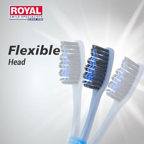 ROYAL SMILE SPECIALISTS Royal Spring Black Toothbrush with Medium Soft Bristles | Hang Card Pack of 12 for Big Families | Manual Toothbrush with Compact Brush Head & Firm Handle for Deep Cleaning (Pack of 12)