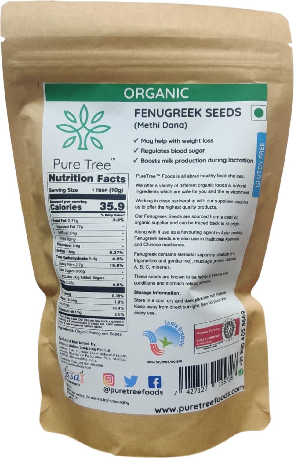 Pure Tree Pure Tree Certified Organic Methi Dana | 400 g | Organic Fenugreek Seeds | Methi Seeds Whole Spices | Menthulu Seeds | Vendayam | Rich in Aroma and Flavour