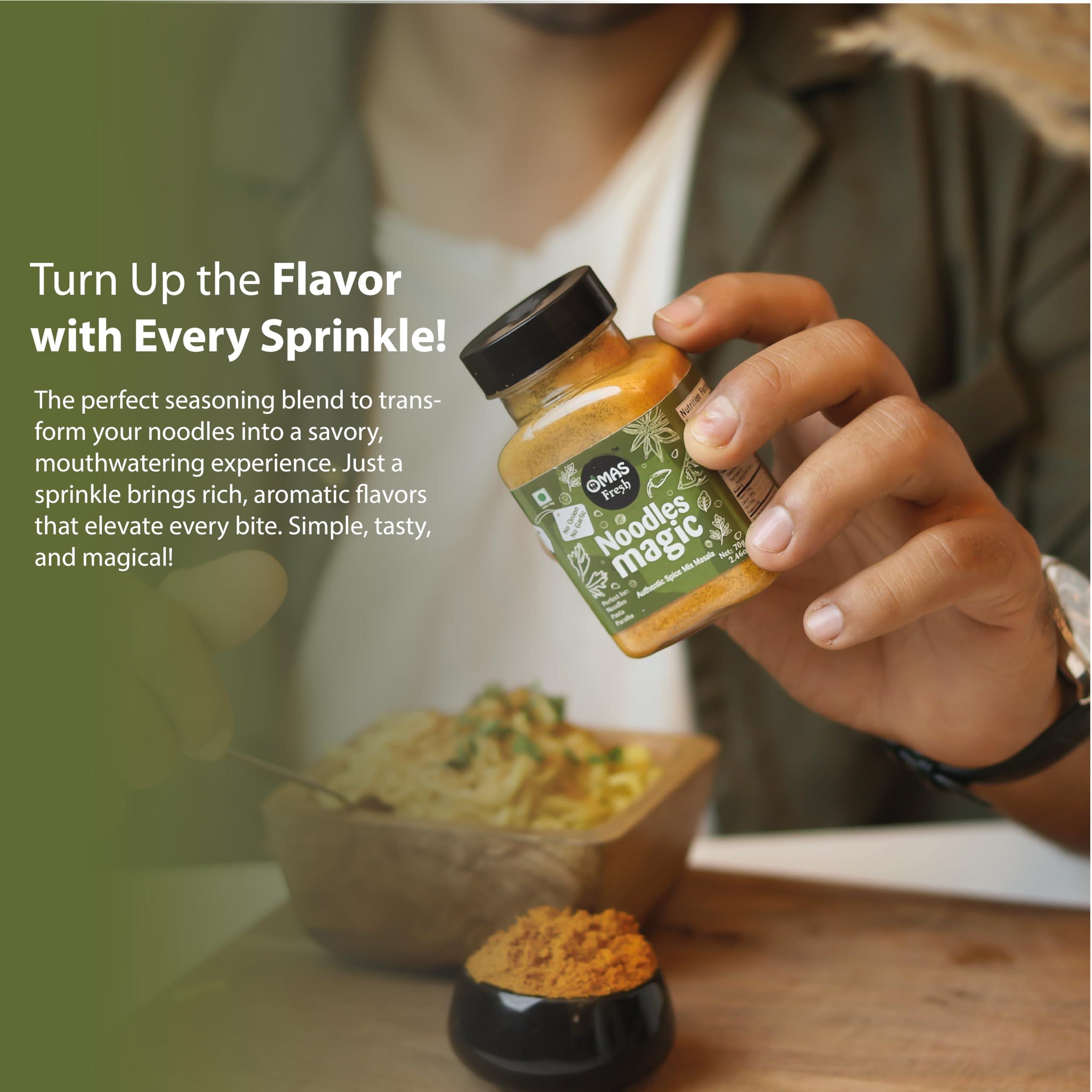 Omas Fresh Omas Fresh No Onion No Garlic Noodles Magic Mix Masala | Jain Seasoning For Instant Noodles, Sabjis, Pasta | No Additives & Preservatives | 400g