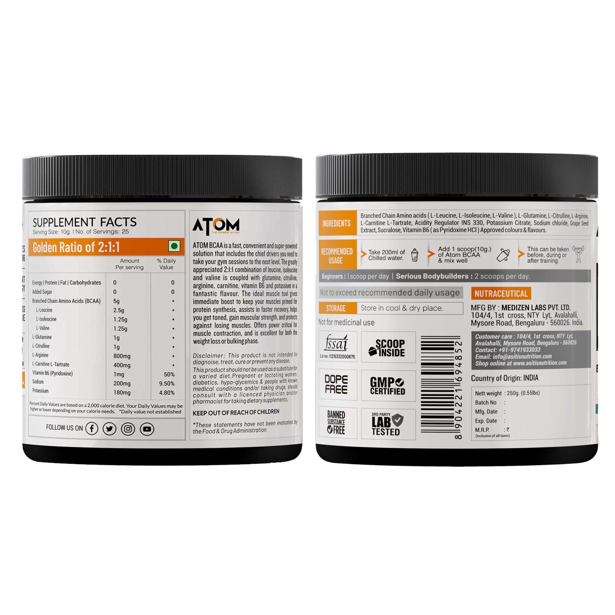 Asitis Nutrition AS-IT-IS ATOM BCAA 250g with L-arginine, L-Carnitine, L-Citrulline for Energy Burst & Athletic Performance, Spicy Jalapeno
