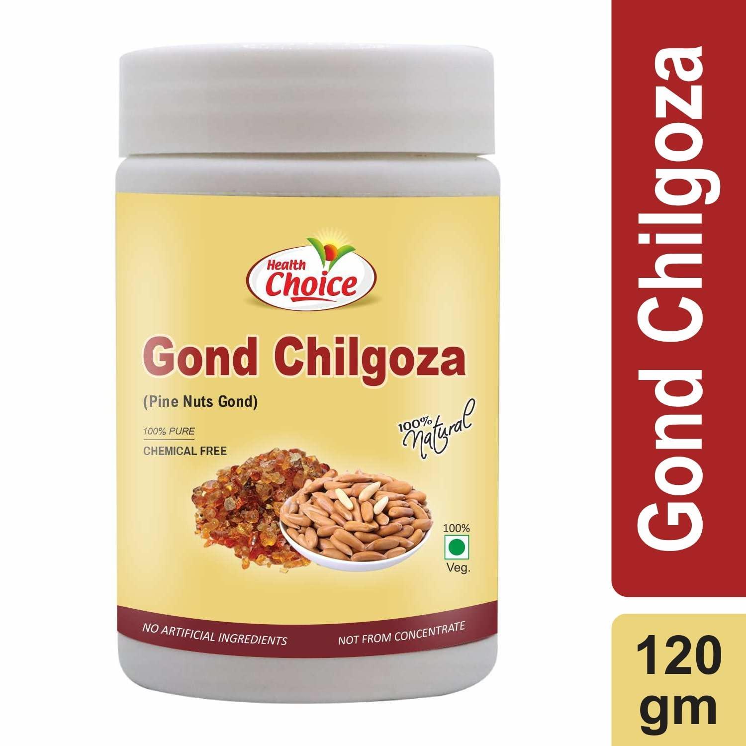 HEALTHCHOICE Health Choice Gond Chilgoza | A Natural Raw Herbs, With The Goodness Of Chilgoze | Chilgoja | Made With Dry Fruit (Pine Nuts) Botanical Gum, 120g- Pack of 4 (Pine Nut Gum)