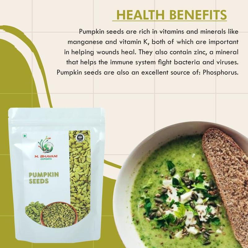 M.BHAVANI M.BHAVANI Raw Pumpkin Seeds 100gm | Pumpkin Seeds for Eating | Unroasted Pumpkin Seed | Healthy Snacks | Diet Food | Immunity Booster | High Protein Rich Superfood (Pack Of 2)
