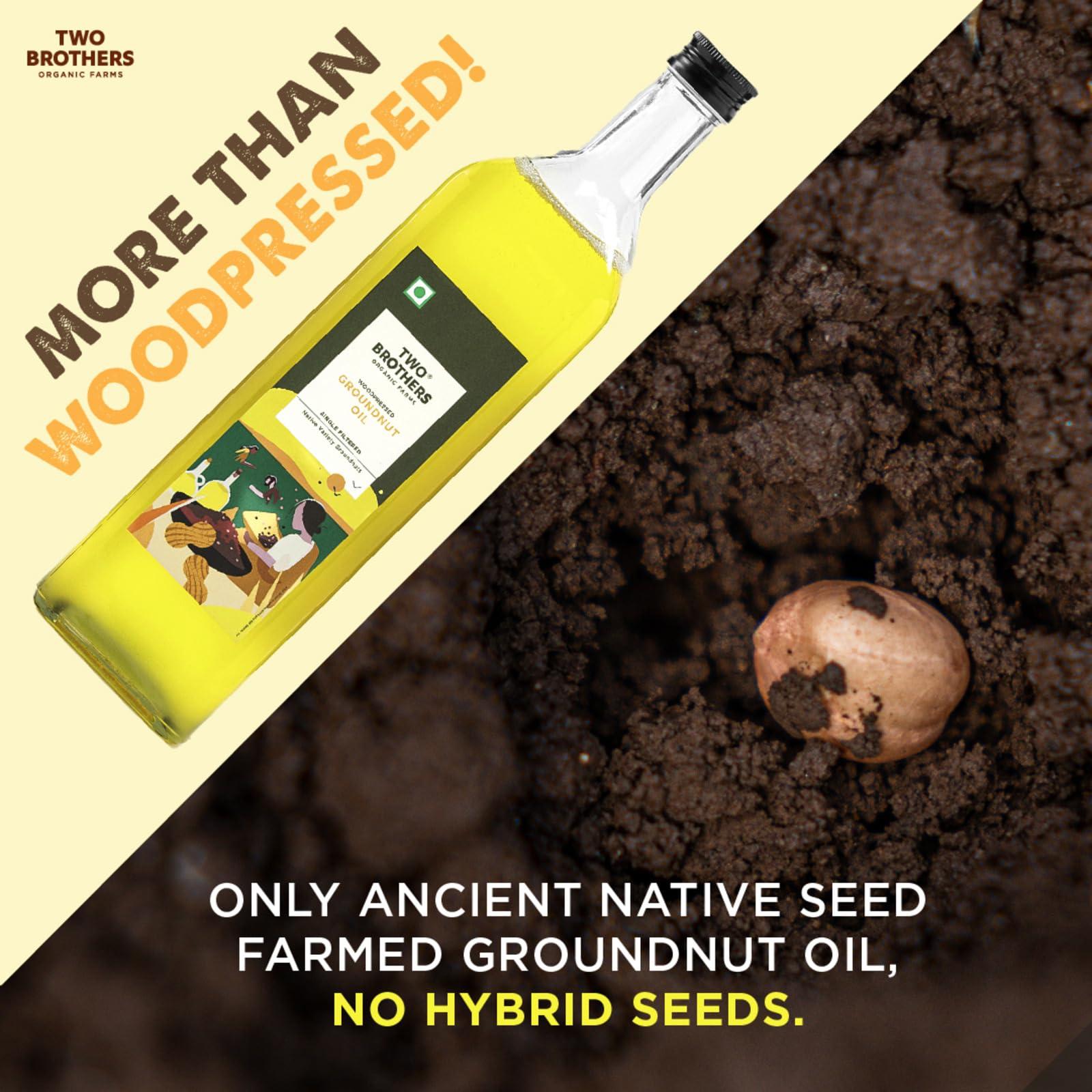 TWO BROTHERS ORGANIC FARMS Two Brothers Organic Farms Peanut Oil/Groundnut Oil,Wood-Pressed, Single-Filtered Oil for Cooking (1 Ltr Glass Bottle)