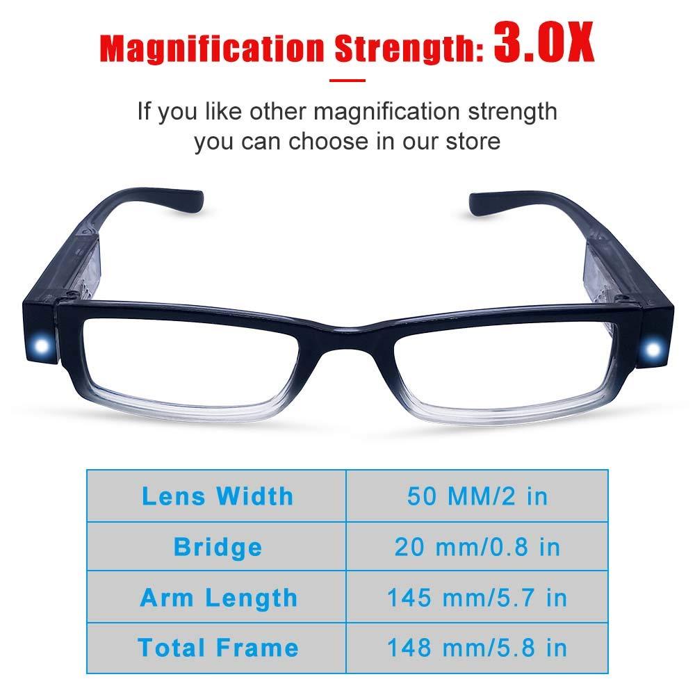 DuanMei Magnifying Glasses with Light Reading Glasses with Light Led Magnifier Eyeglasses for Men Women Nighttime Reader Compact Full Frame Eyewear Unisex Lighted Eye Glasses,+3.0