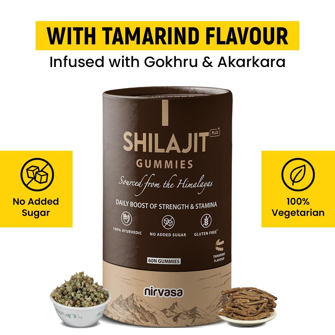 Nirvasa Nirvasa Shilajit Plus Gummies | Original Shilajit To Improve Strength, Stamina & Endurance | Tamarind Flavour | 60 Shilajit Gummies (Pack of 1)