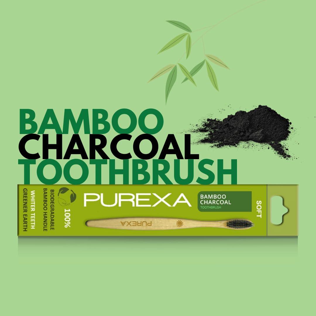 PUREXA PUREXA Bamboo Manual Toothbrush With Activated Charcoal Soft Bristles-Pack Of 2|Bpa Free, Biodegradable And Compostable Organic Bamboo Handle Tooth Brush|100% Natural Wooden Brush For Adults