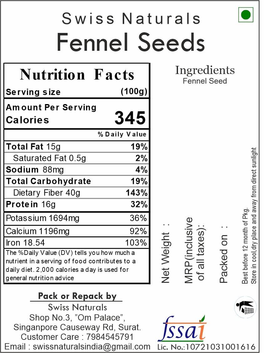 Swiss Naturals Swiss Naturals Fennel Seeds | Saunf Fresh | Sauf | Variyali, 250g
