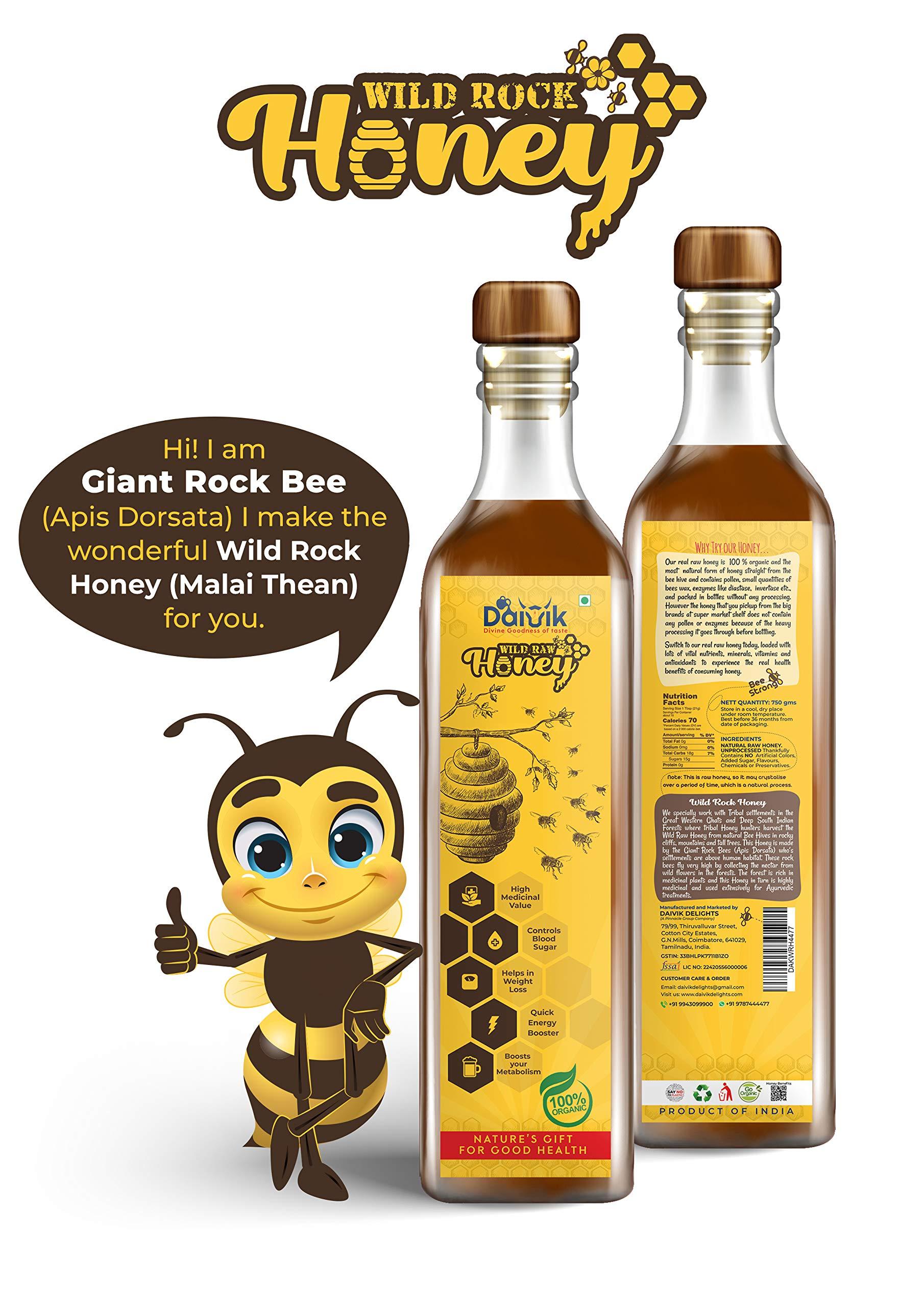 DAIVIK DAIVIK ORGANIC 100% PURE NATURAL WILD ROCK HONEY/SHAHAD/MALAI THEAN - 750G