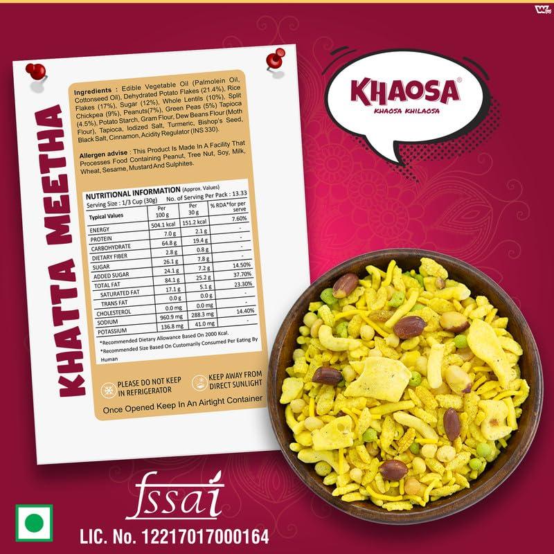 KHAOSA Khaosa Khatta Meetha | 1.6Kg | Sweet And Sour Snack Mixture | Tangy Khatta Meetha Namkeen with Crunch | Authentic Indian Blend | Gluten-Free & Vegan | Irresistible Flavour Khatta Meetha Combination