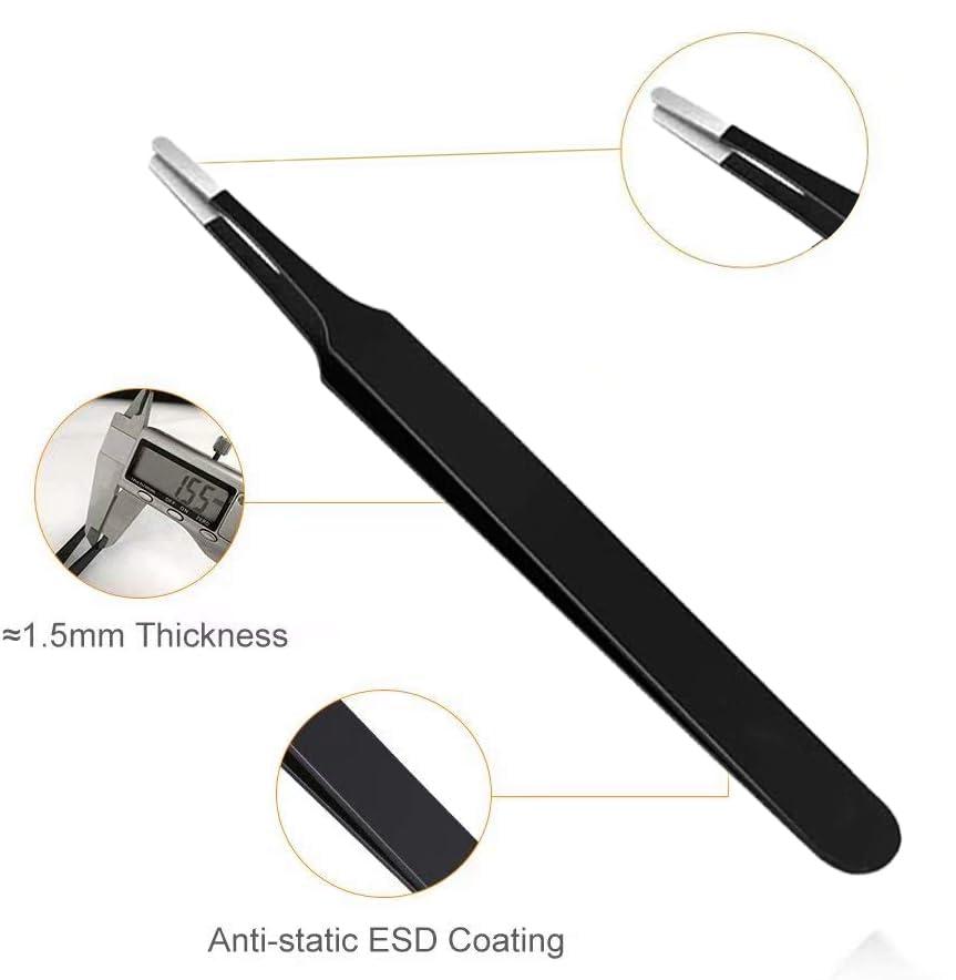 MADHYA MADHYA Tweezers for Ingrown Hair Removal, Surgical Grade Medical Tweezers with Sharp Needle Nose Point Tips Ideal Pointed Tweezers for Splinters & Tick Removal, Black, Pack of 6