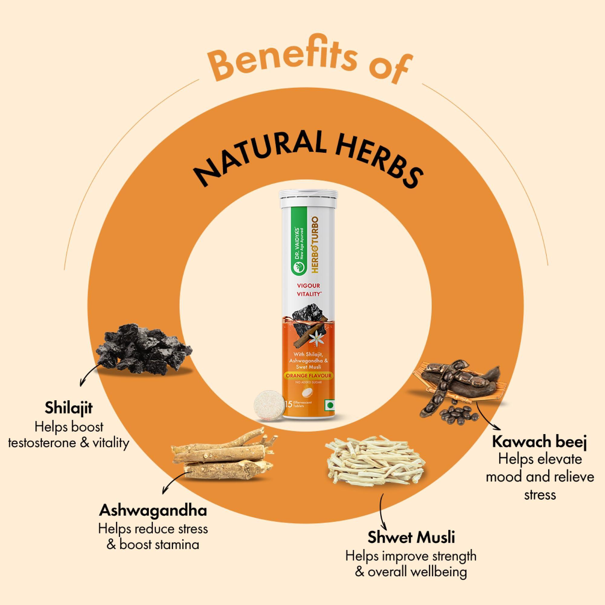 Dr. Vaidya\'s Dr. Vaidya\'s Herbo24Turbo Effervescent: Unlock Super Vigour and Vitality with Shilajit and Ashwagandha(Orange Flavor)(Pack of 4)