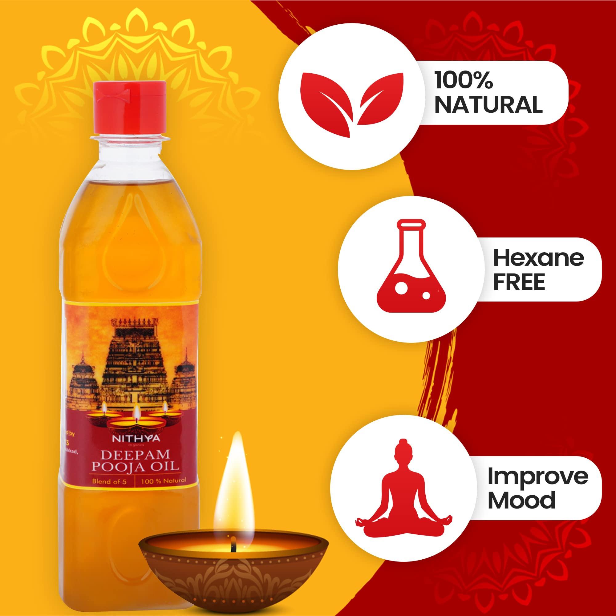 NITHYA ORGANICS NITHYA ORGANICS Panchaguna Deepak Oil for Pooja Pure Organic Puja Oil with Jasmine Fragrance Deepam/Diya/Lamp Oil (1000 ml Pack of 1)