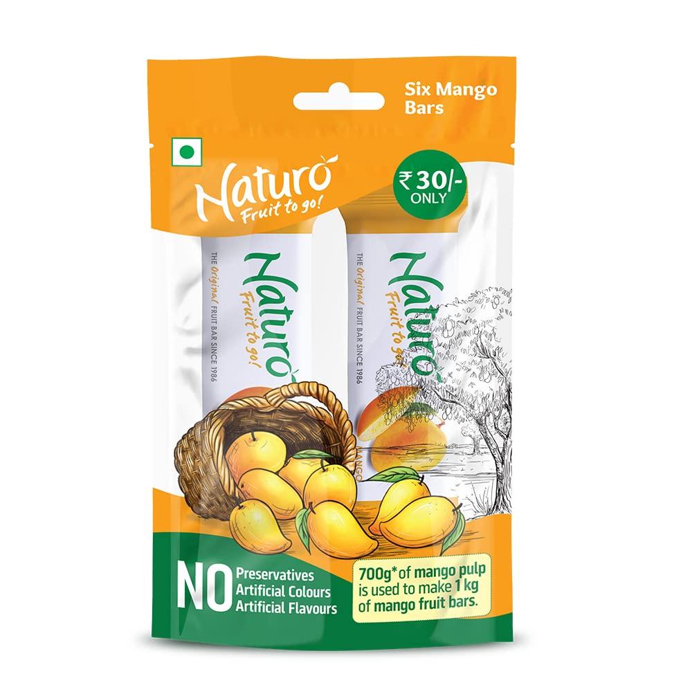 Naturo Naturo Mango Fruit Bars X 6 Pack (12 Fruit Bars per Pack) | Pack of 6 | Real Mango Fruit Candy | No Preservatives, Artificial Colour or Flavours
