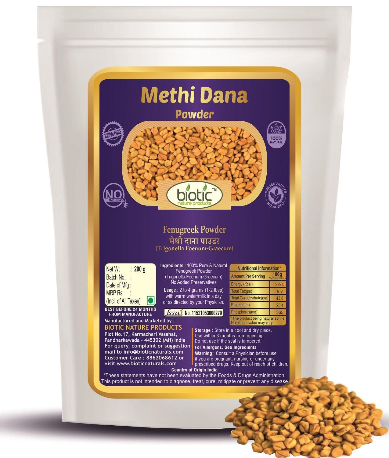 Biotic Biotic Natural Methi Dana Powder - Fenugreek Seeds Powder - Menthulu Seed Powder - 200gm for Hair and Eating