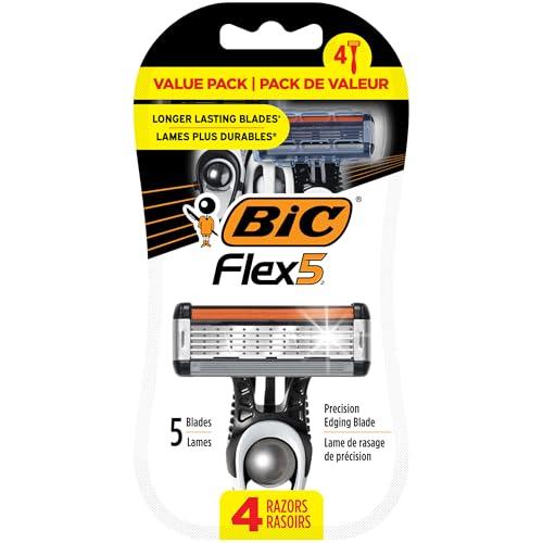 BIC BIC Flex 5 Disposable Razors for Men, Sensitive Skin Razor For a Smooth and Close Shave, Portable Razors with 5 Blades, 4-Pack Disposable Razor Set