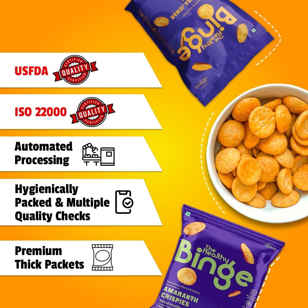 The Healthy Binge The Healthy Binge Amaranth Baked Chips Healthy snacks for kids and adults | Classic Cheese Flavour | Protein and Fiber Rich | Gluten Free | 0% Cholesterol | Pack of 12 (40 Gm X 12)