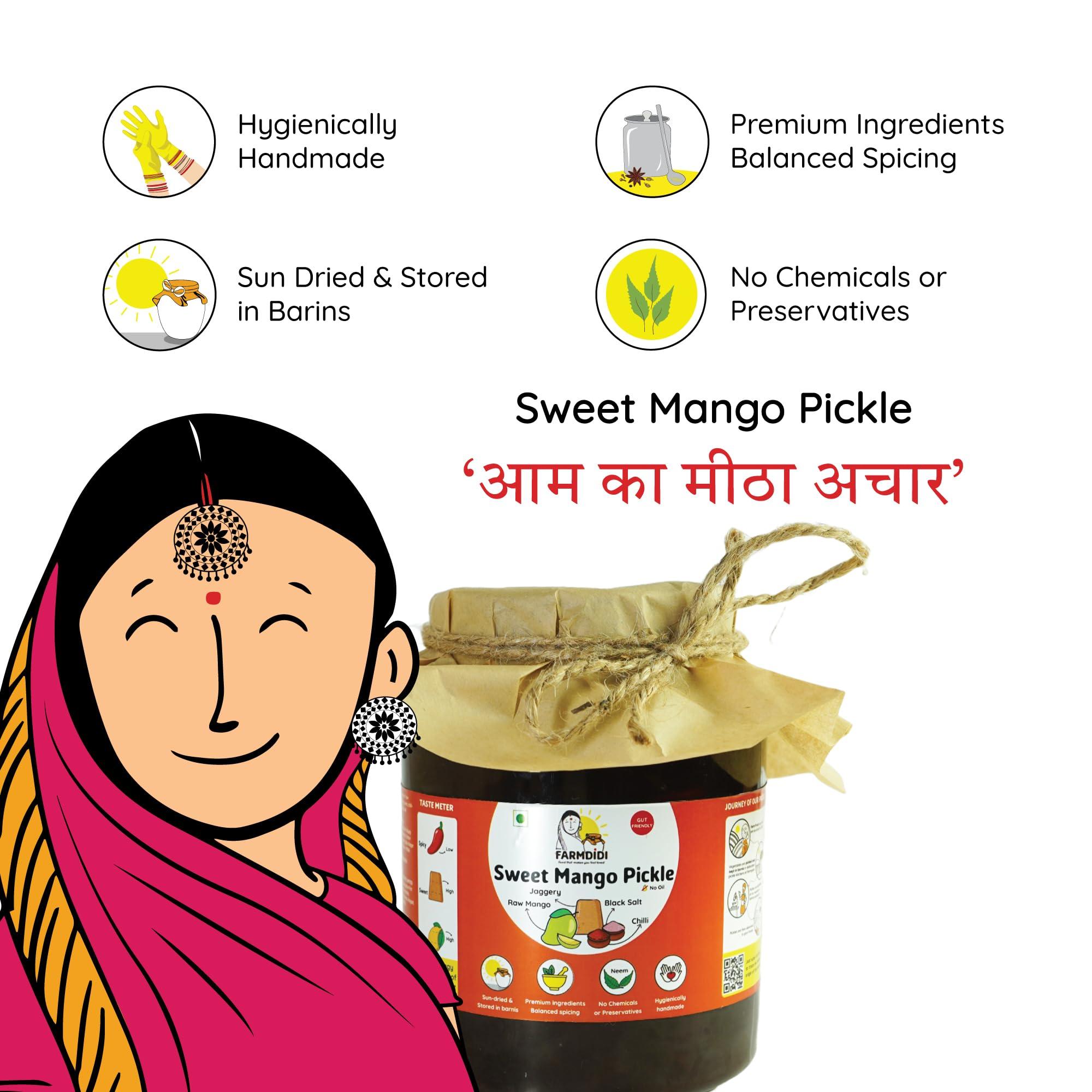 Farm Didi Farm Didi Sweet Mango Pickle With Jaggery 1Kg|Oil Free Pickle In Fresh Authentic Aam Ka Meeta Achar|No Preservatives Aachar|Sweet Mango Pickles Homemade|Mango Pickles In Amazon Fresh