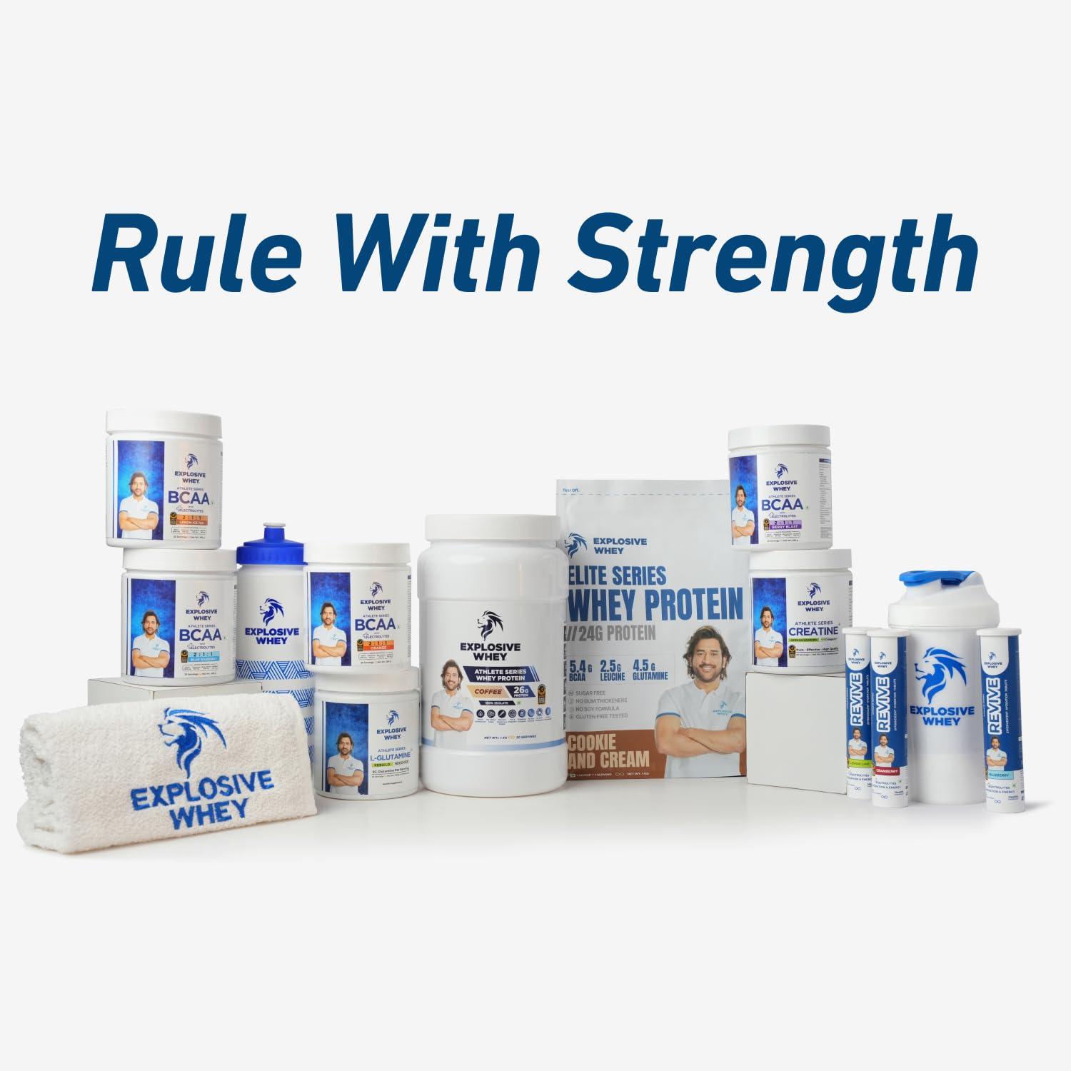 EXPLOSIVE WHEY Explosive Whey Elite Series Whey Protein - Trusted by M.S. Dhoni and Kedar Jadhav | Premium, Concentrate Sport Supplements for Enhanced Muscle Growth and Recovery (30 Servings - 1Kg, COOKIE & CREAM 24g Protein)
