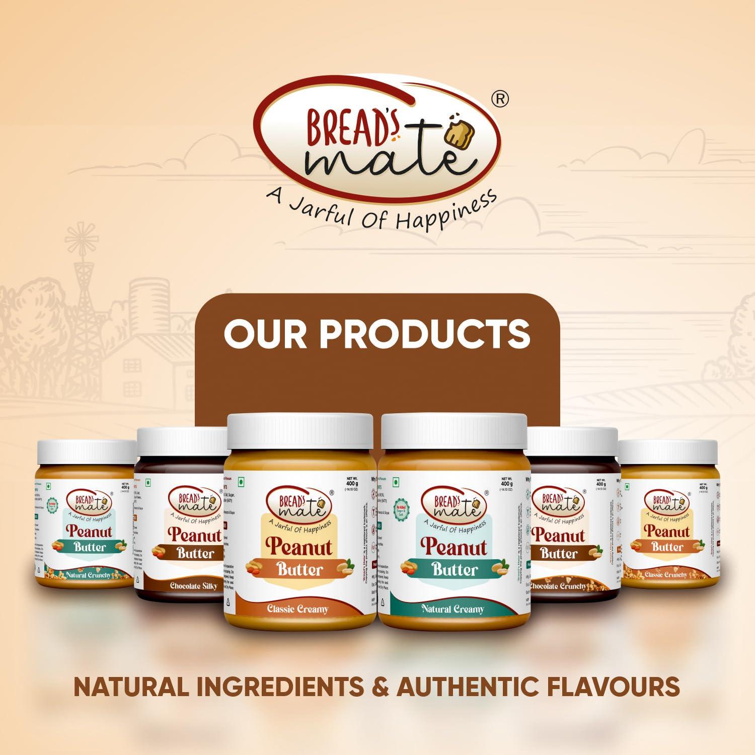 BREAD\'SMATE BREAD\'SMATE Peanut Butter 400Gm Jar | High Protein | Naturally Gluten Free | Vegan | Trans Fat Free (Classic Creamy)