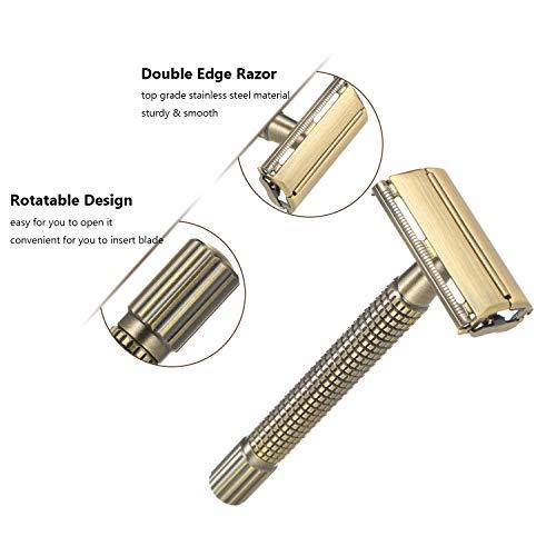 Layfuz Metal Double-Edged Shaving Razor Safety Beard Razor Manual Mustache Removal Traditional Shaving Tool for Hotel Home Travel