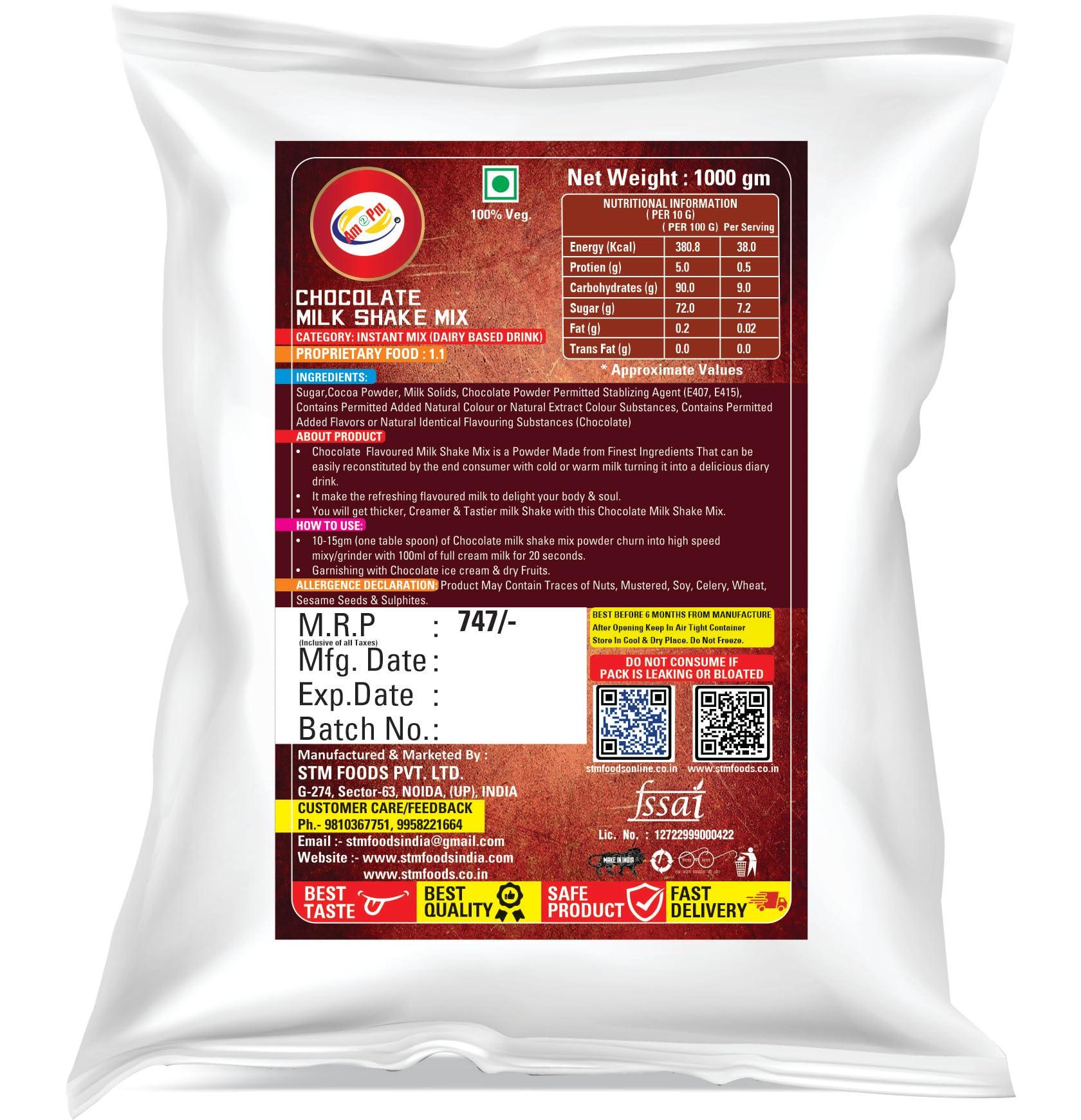 Am 2 Pm Am 2 Pm - Premium Silky Smoothy Milk Shake Mix, Flavoured Milk shake Premix Powder, Instant Premix Drink Milkshake Powder (Chocolate)