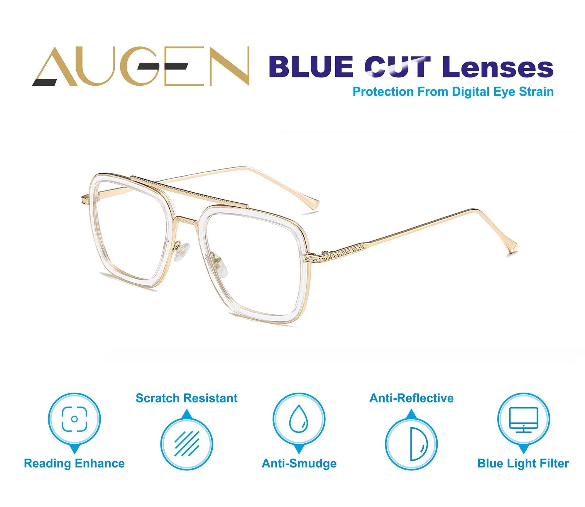 AUGEN AUGEN By Visions India Unisex Spectacles With Blue Cut Lenses Which Protects Eyes From Blue Light From Computer, Moble, Tablets, Laptop (Zero Power) (113-Clear) (Large Size-60mm)