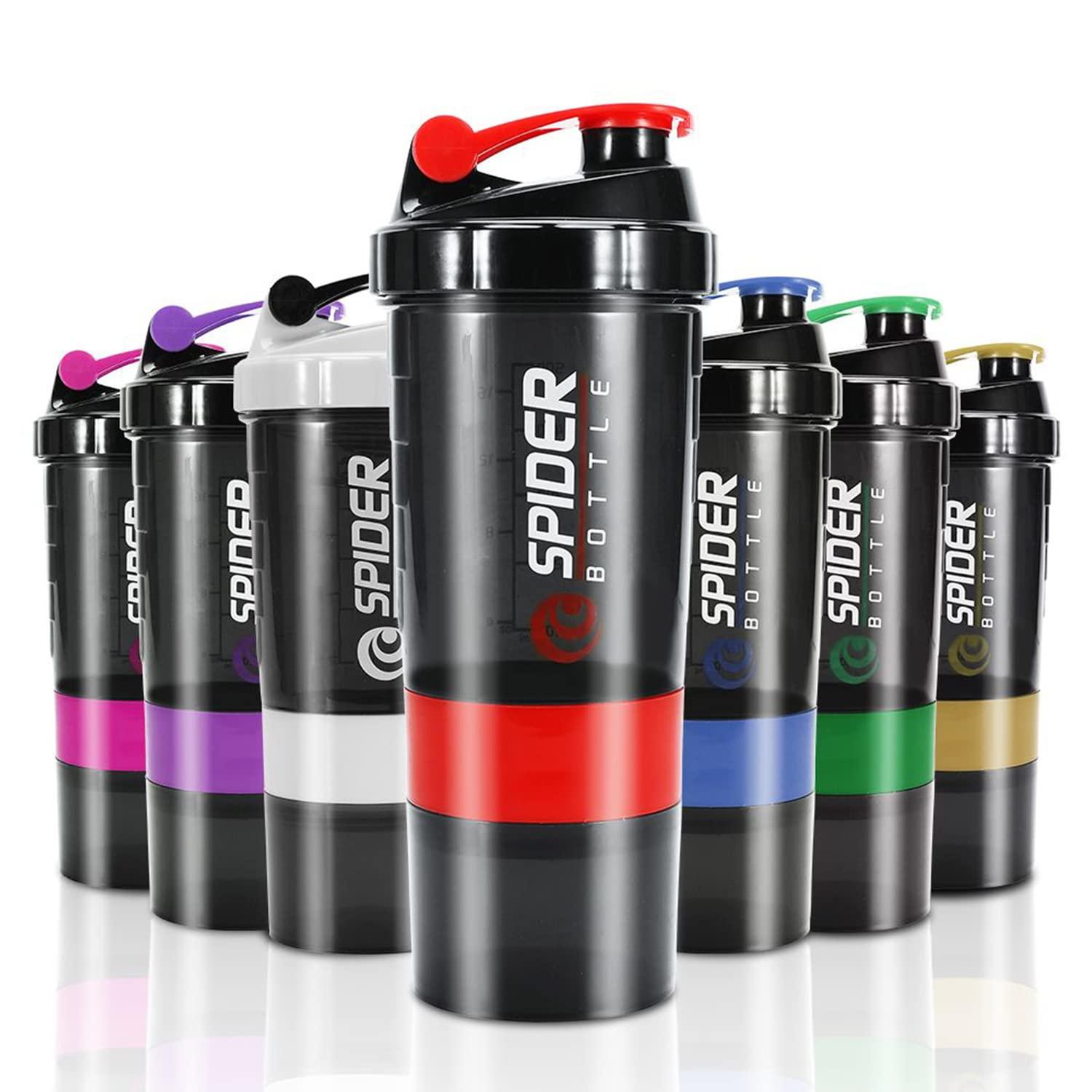 MIVVA MIVVA Spider Bottle Compact Gym Shaker Bottle, Shaker Bottles for Protein Shake with Extra Compartment, Bpa Free Material, Plastic. Capacity 500ml (Blue)