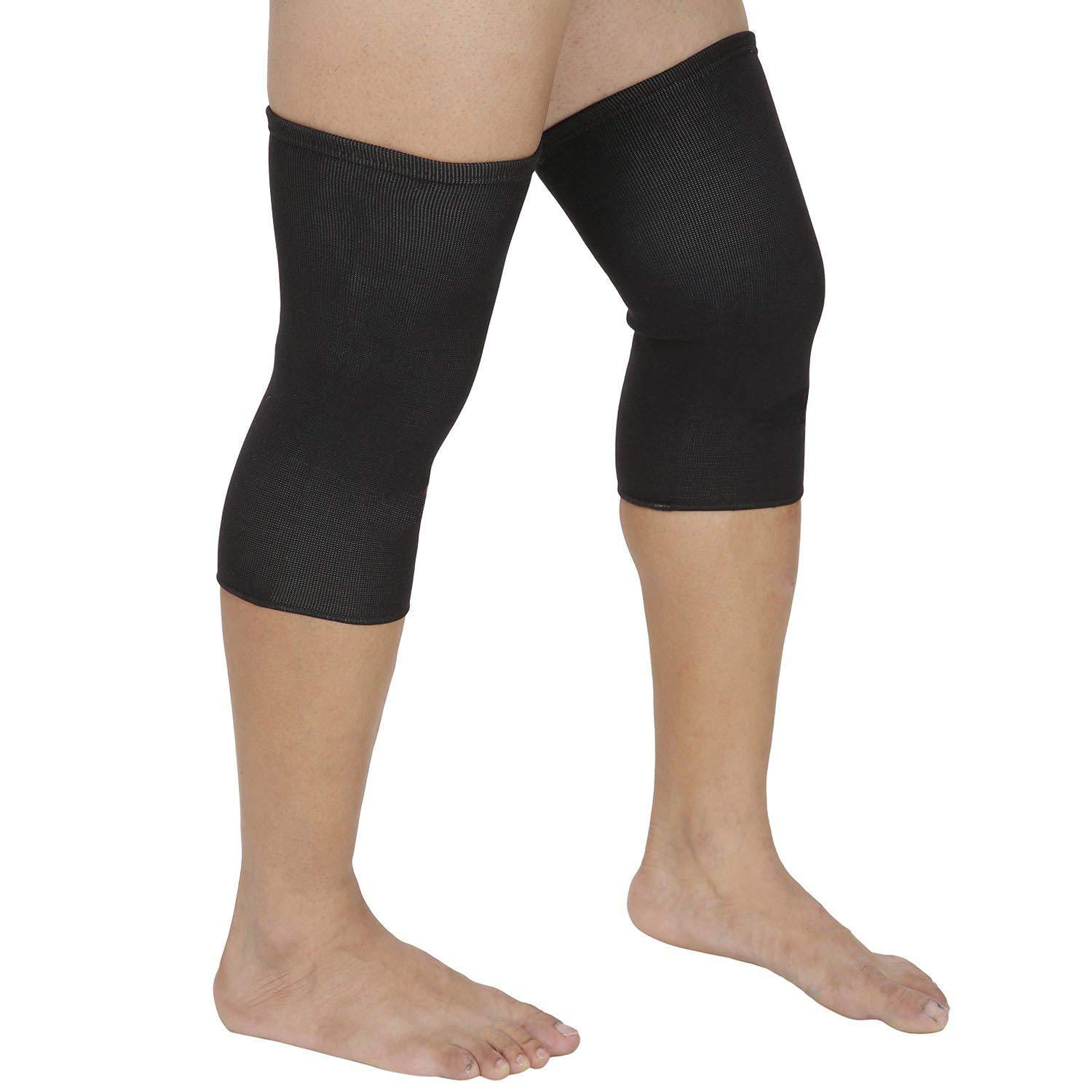 Gf Cotton Knee and Elbow Cap Knee Cap with Knee Hole to Easy use 1 Pair (Black, Universal Size Knee Cap for Knee Support, Gym)