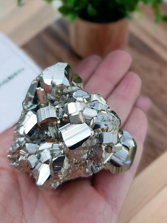 Golden Pyrite Golden Pyrite Original Cluster Stone - Natural Energised Golden Pyrite for Healing, Willpower, Money Manifestation, Vastu, and Business - Certified Original Pyrite (50 Grams Plus Approx.)
