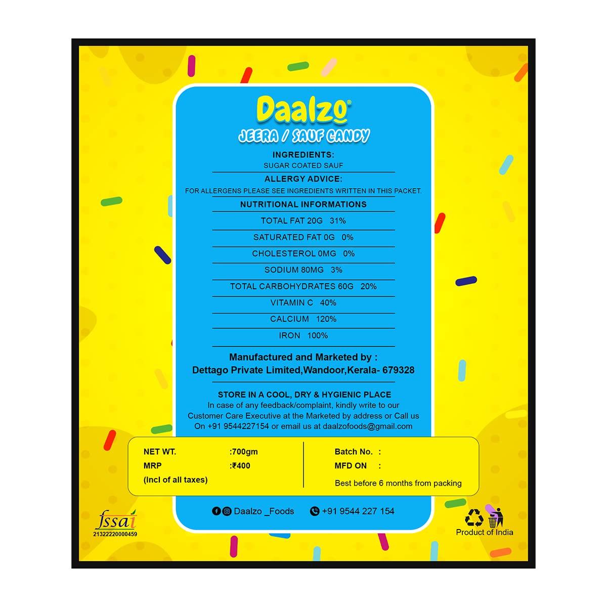 Daalzo Daalzo Sugar Coated Jeera (Cumin) Seeds | Sugar Coated Saunf | Colourful Fennel Candy | Tini Mini Mukhwas |Jeera Candy|Jeera Mittai|Saunf Candy (300g)