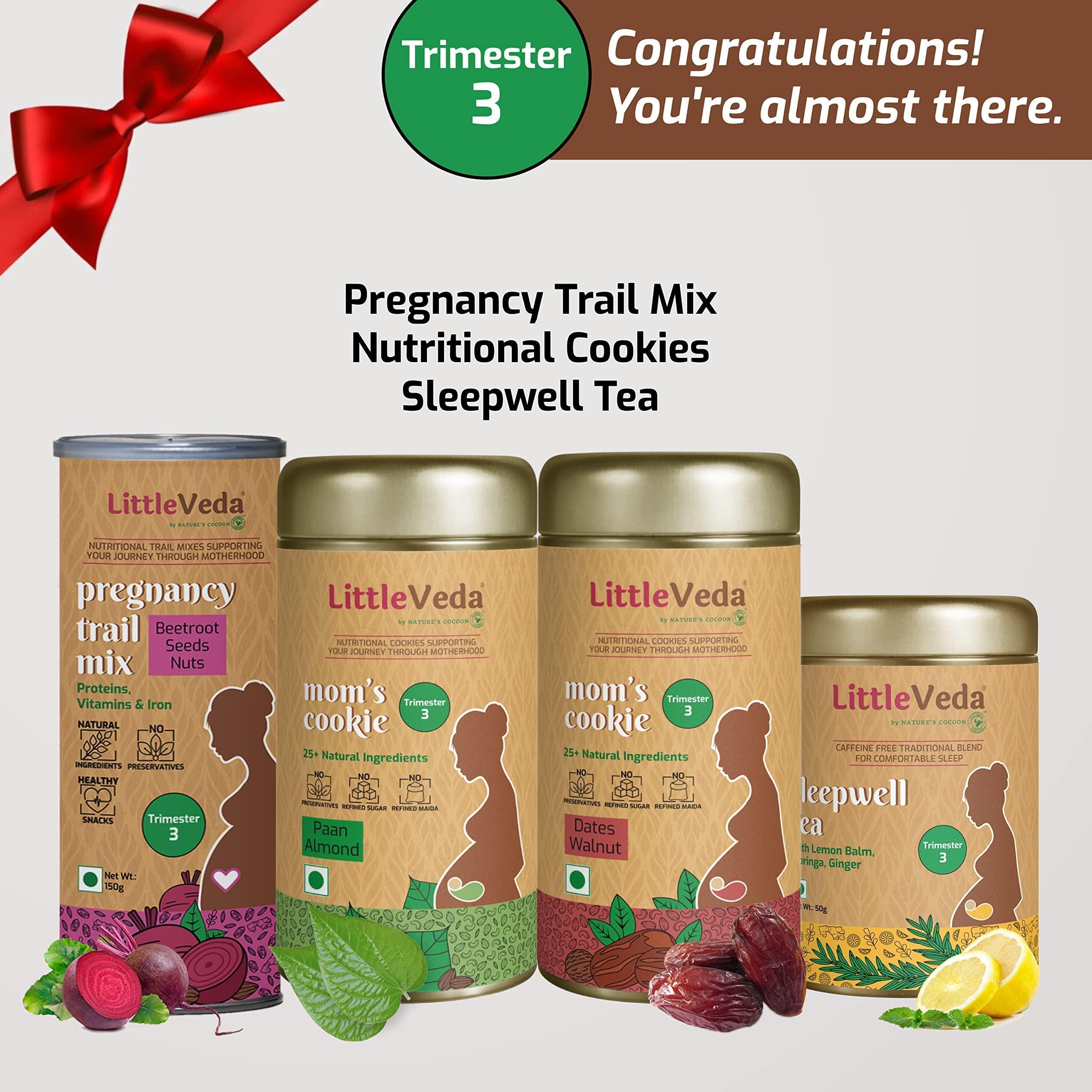 LittleVeda LittleVeda Pregnancy Gift Hamper (Pregnancy Trail Mix, Pregnancy Cookies & Sleepwell Tea) - For Pregnant Women, Trimester 3 (6-9months), Mothers Day Gifting