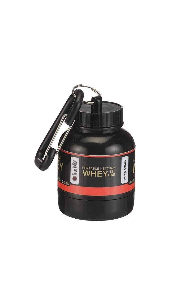 TRUE INDIAN TRUE INDIAN Combo Wheyloader Protein Carry Funnel | Portable Protein Funnel/Whey or Supplement Powder Carrying Whey Funnel and Container with Key-Chain-30Ml-Pack of 4 (BLACK)