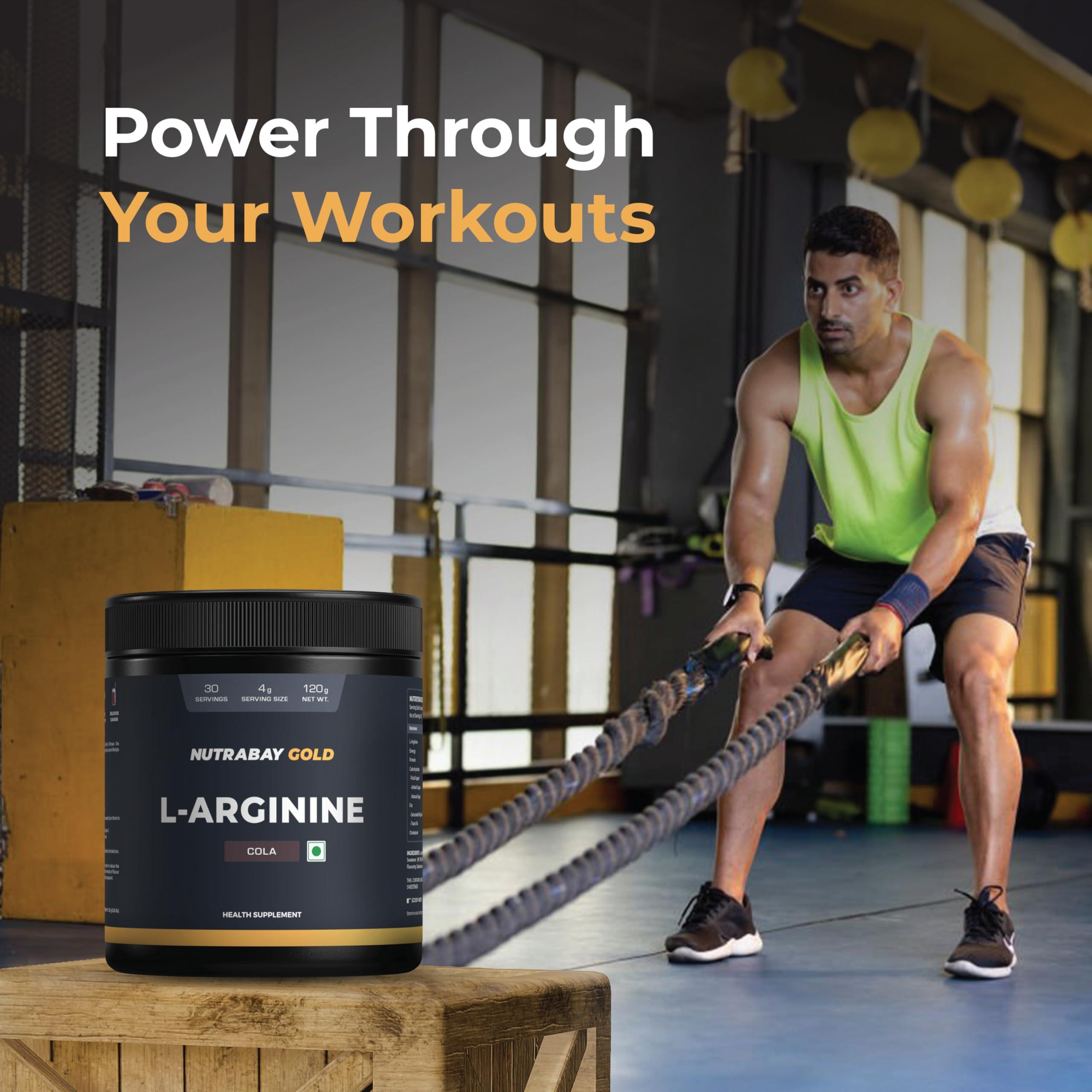 Nutrabay Nutrabay Gold L-Arginine Supplement Powder - 120g, Cola Flavor | Pre Workout Amino Acid for Endurance, Muscle Building & Faster Recovery