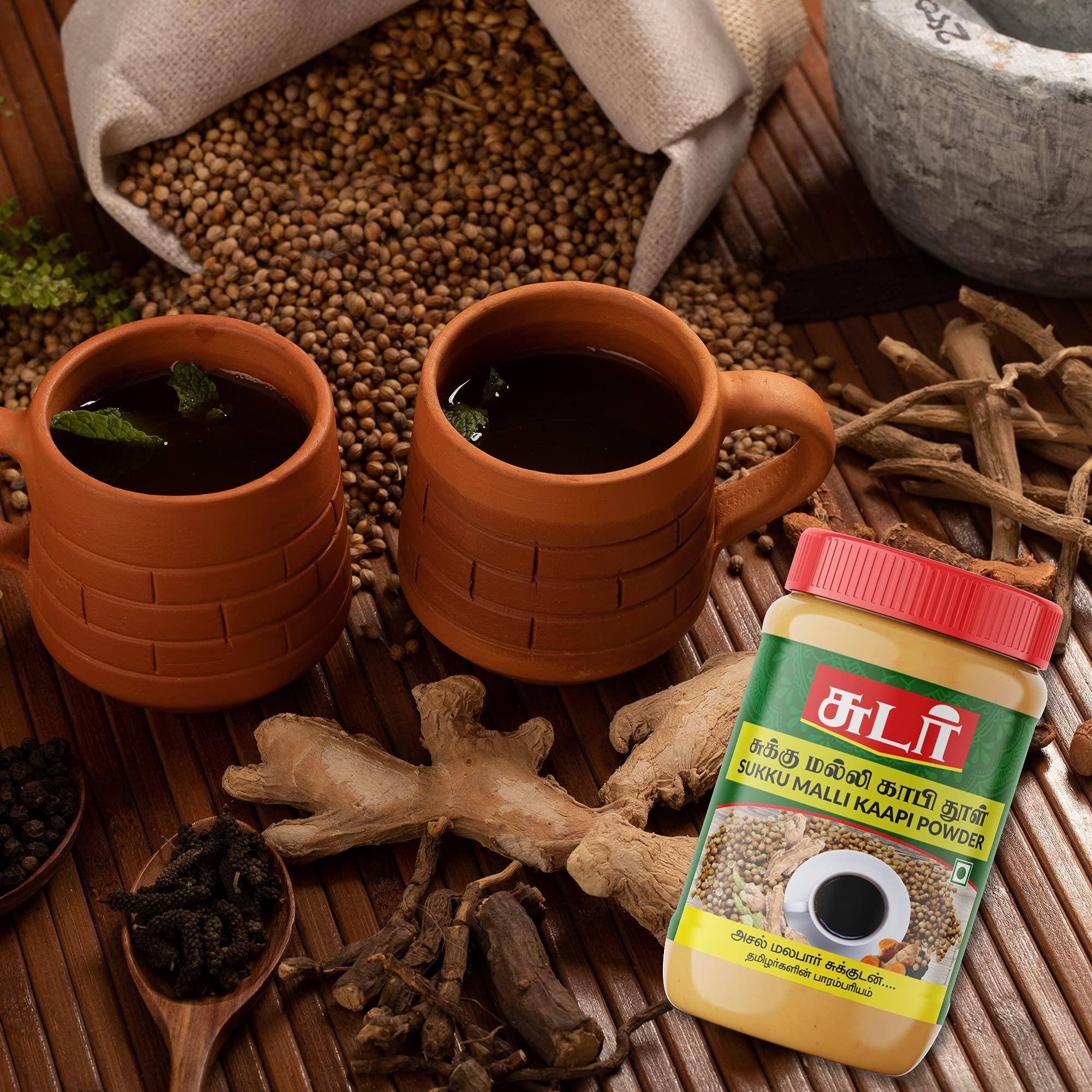 SUDAR Sudar Sukku Kaapi Powder, Ginger Coriander Coffee Powder Instant 200 Grams Jar (Pack of 4)