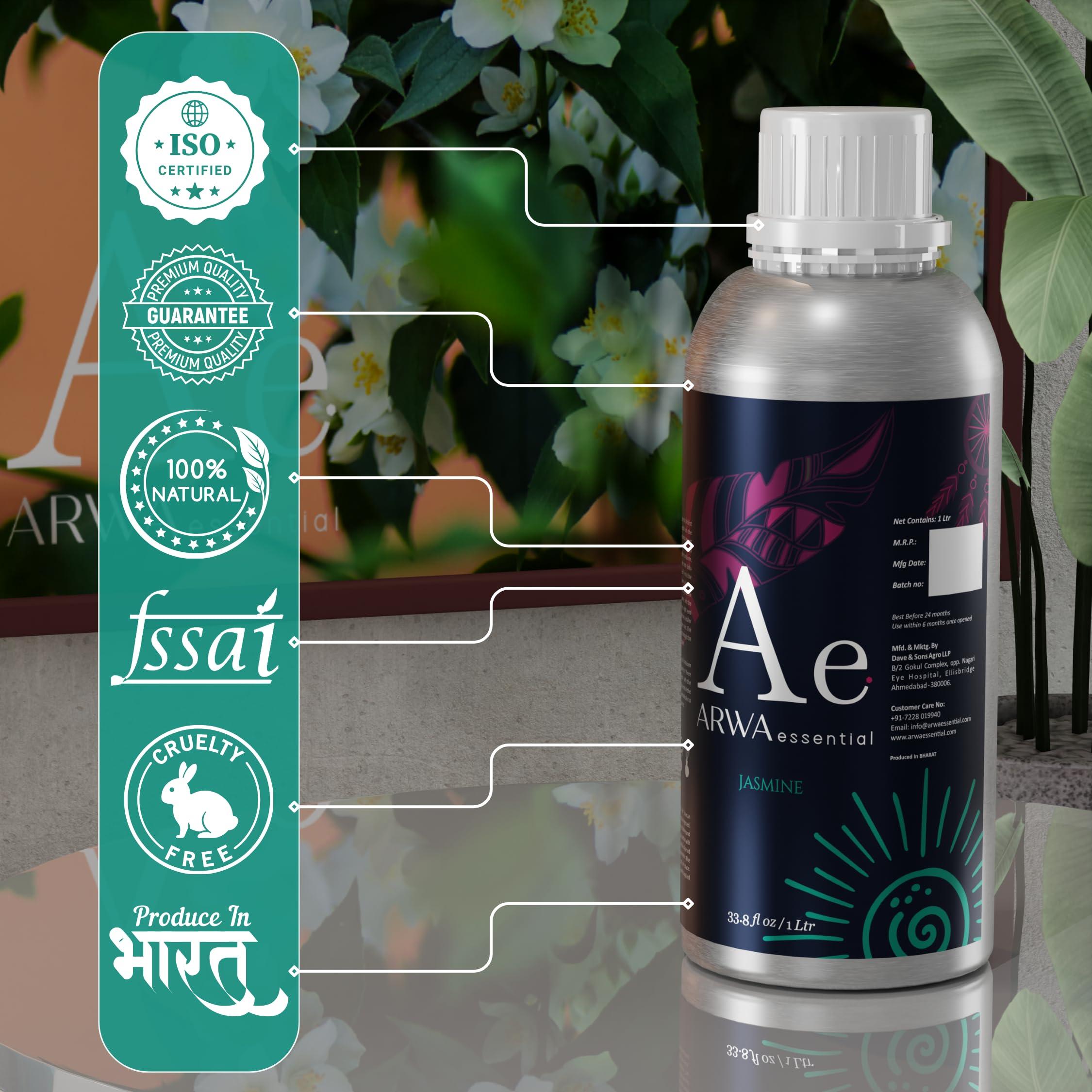 Ae ARWA Essential ARWA Essential Jasmine(Mogra) Oil 1L | 100% Pure & Natural Jasmine/Mogra Oil for Relaxation & Massage | Premium Essential Oil for Aromatherapy, Diffuser, Candles & Soap Making | Fragrance Oil Gift Set