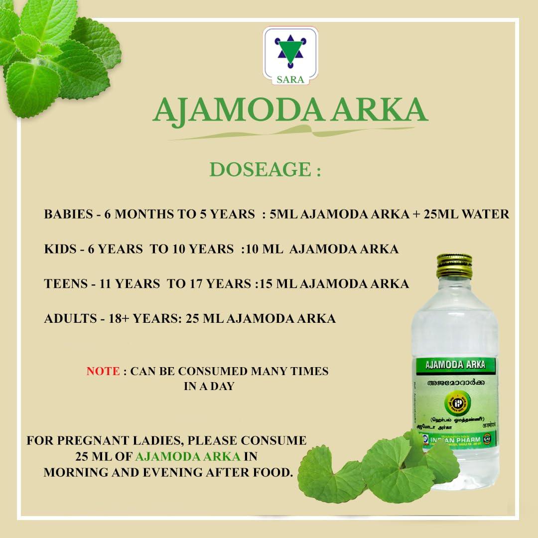 Indian Pharm Indian Pharm Sara\'s Ajwain Water (Ajamoda Arka)|100% Natural Oma Water|Ayurvedic Medicine - Relief For Indigestion,Diarrhea,Gas,Acidity & Helps To Reduce Obesity For Kids,Adults And Pregnant Ladies