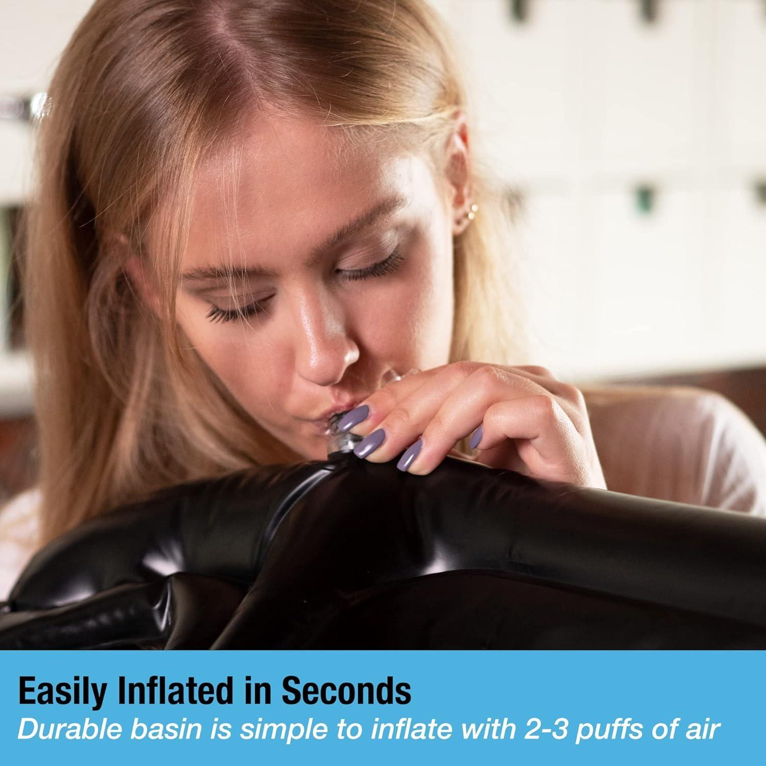 Tilcare Inflatable Hair Washing Tray for Sink and Bedside - Comfortable Portable Shampoo Bowl for Spill-Free Rinsing - Wash Basin for Haircuts and Coloring at Home for Elderly, Kids, Bedridden and Disabled