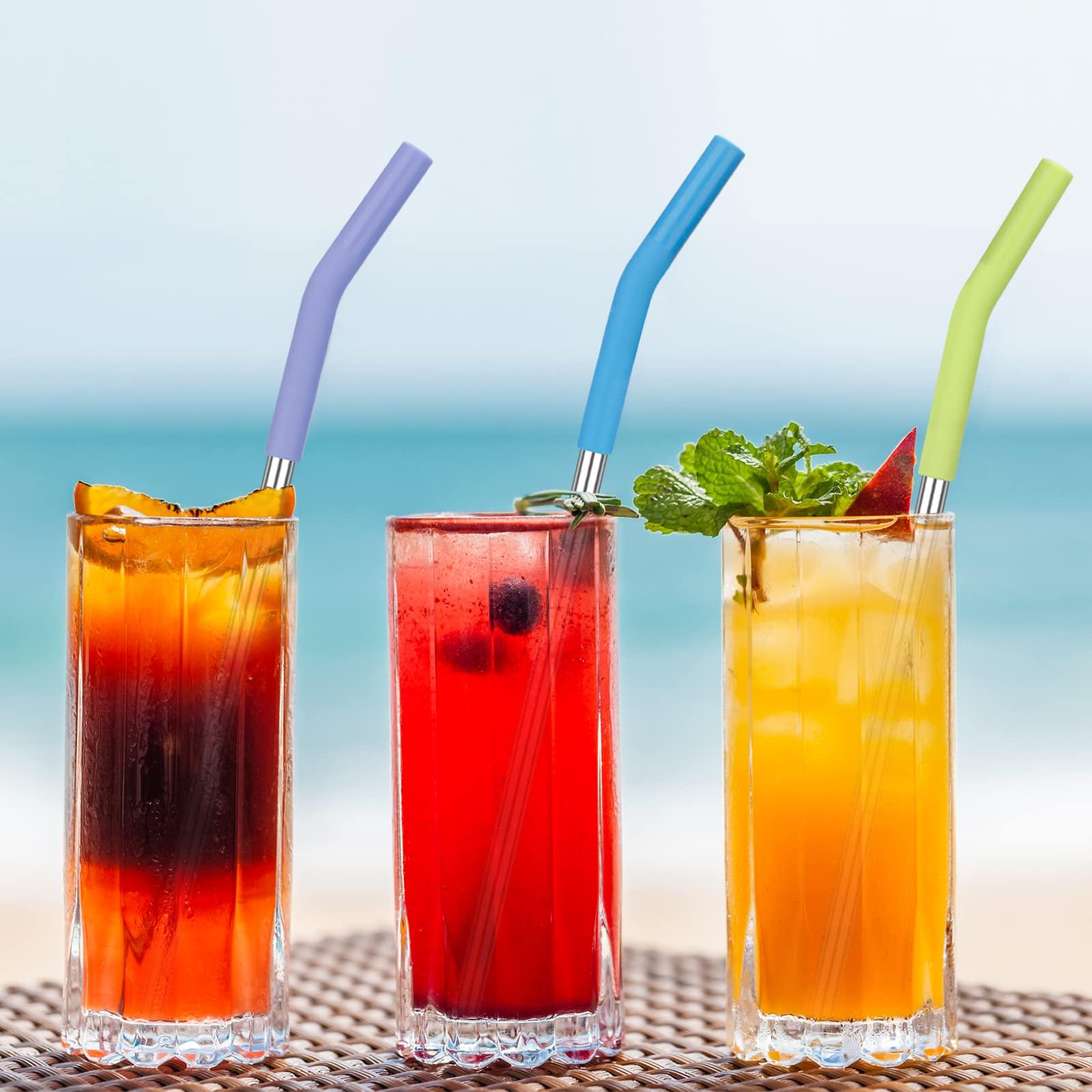 Zenbo Set of 6 Stainless Steel Reusable Metal Straws with Silicone Flex Tips Elbows Cover, 6 Steel Straws,6 Silicone Tips,1 Straw Cleaning Brush