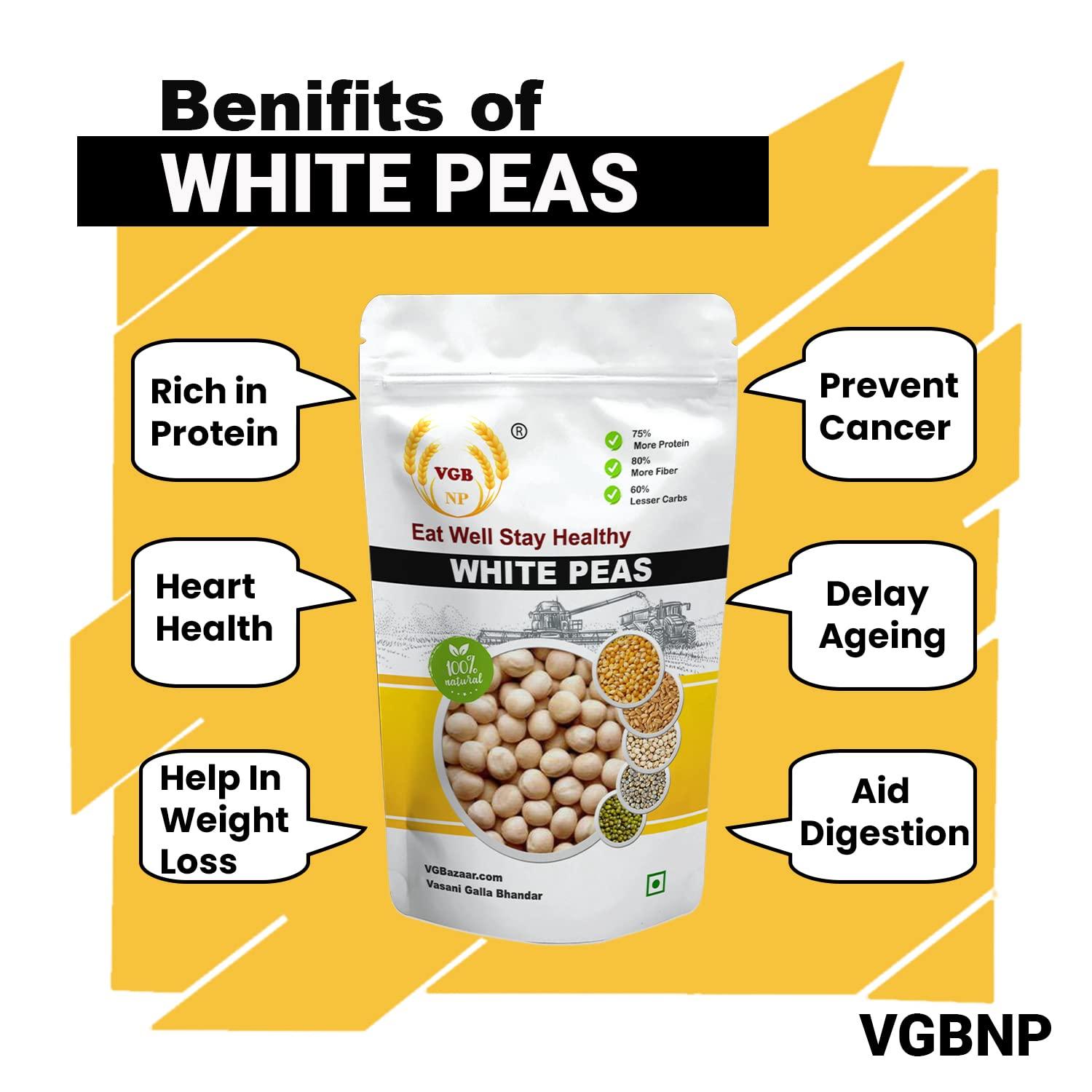 VGBNP VGBNP Natural White Peas Whole (Safed Matar) Unpolished Pure Sabut Matar, Dried Safed Matar (Sukha Matar | Vatana | Matar dal) Healthy and Immunity Builder White Peas- 1kg