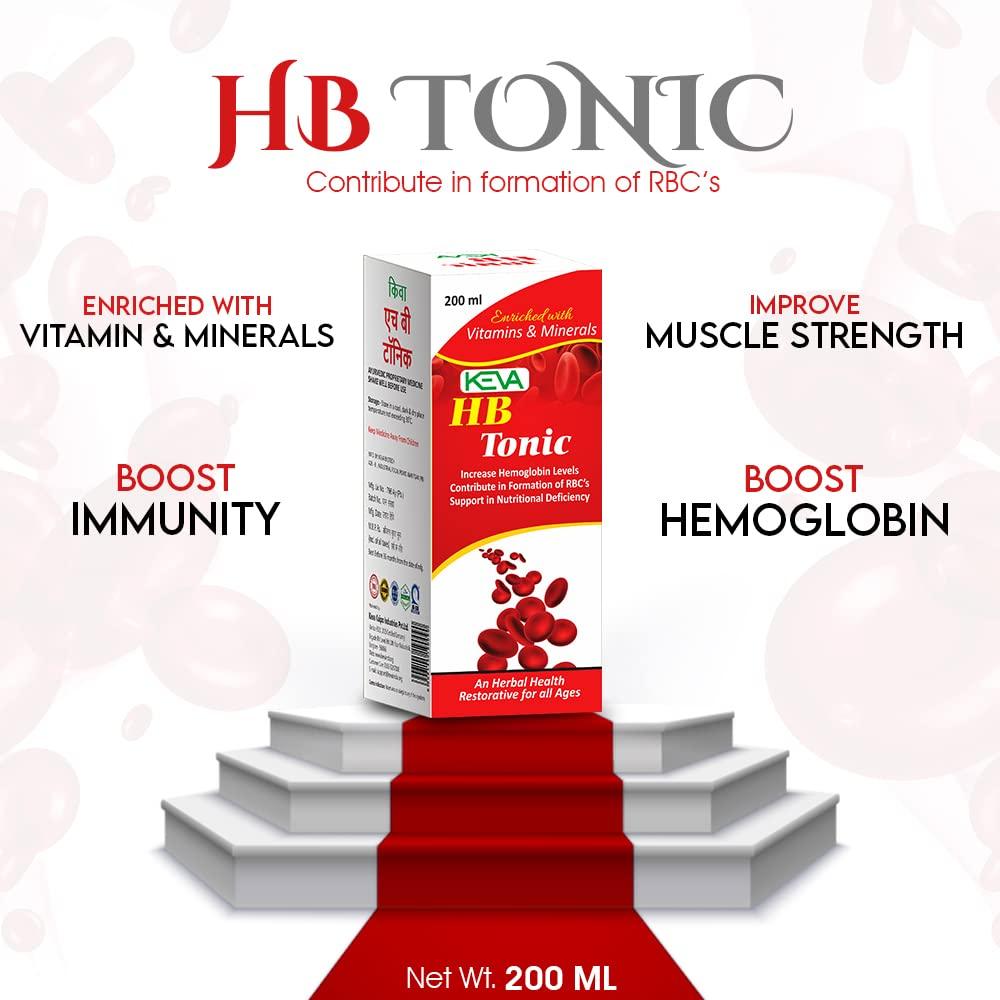 KEVA Keva HB Iron Tonic Syrup - Ayurvedic Iron Tonic Syrup Extract of Amla, Ashwagandha, Shatavari, Arjuna, Purnava, Bhringraj, Brahmi, Tulsi, & Shankhpuspi - Increase Iron for Men & Women 200ml